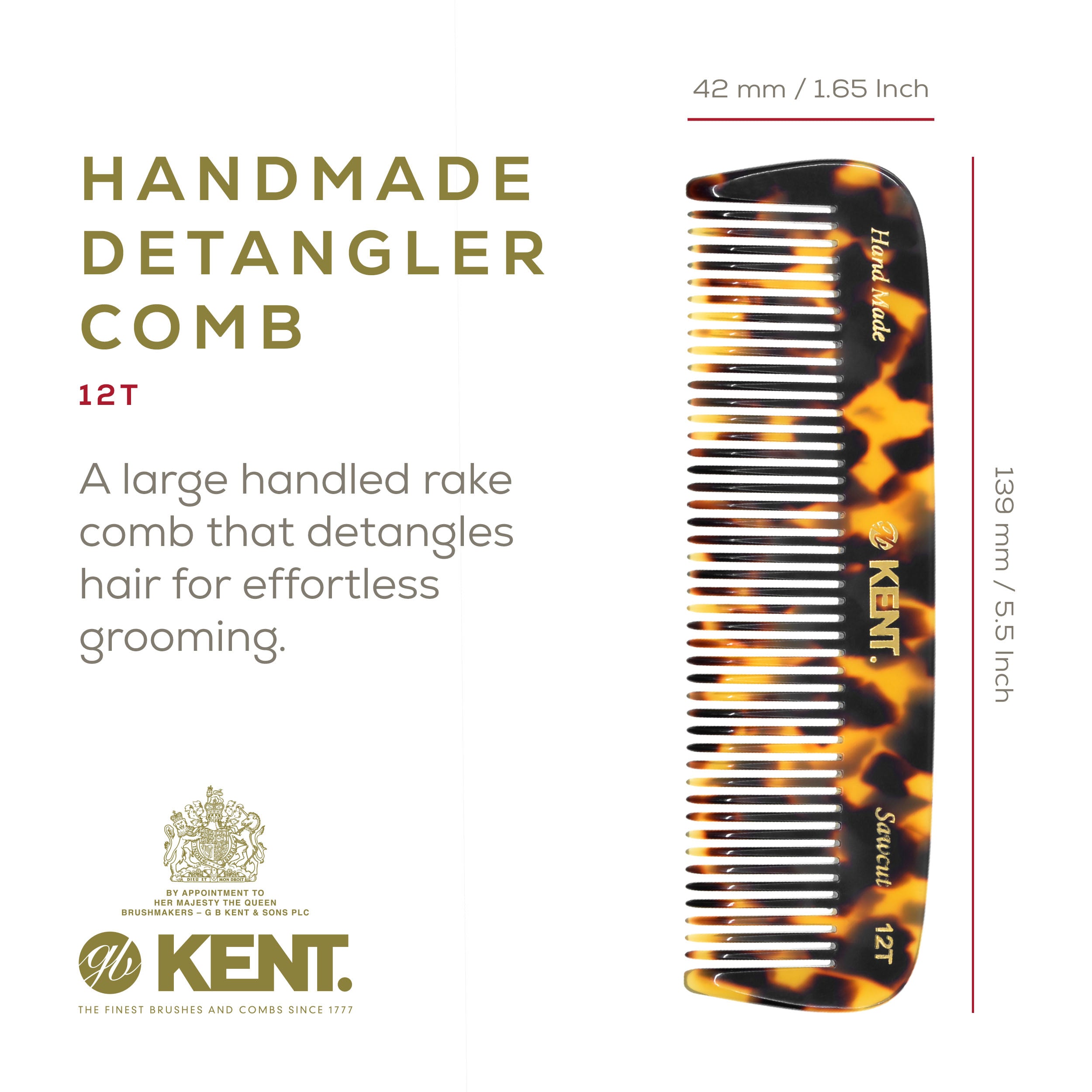5.7" Handmade Wide Tooth Detangling Comb