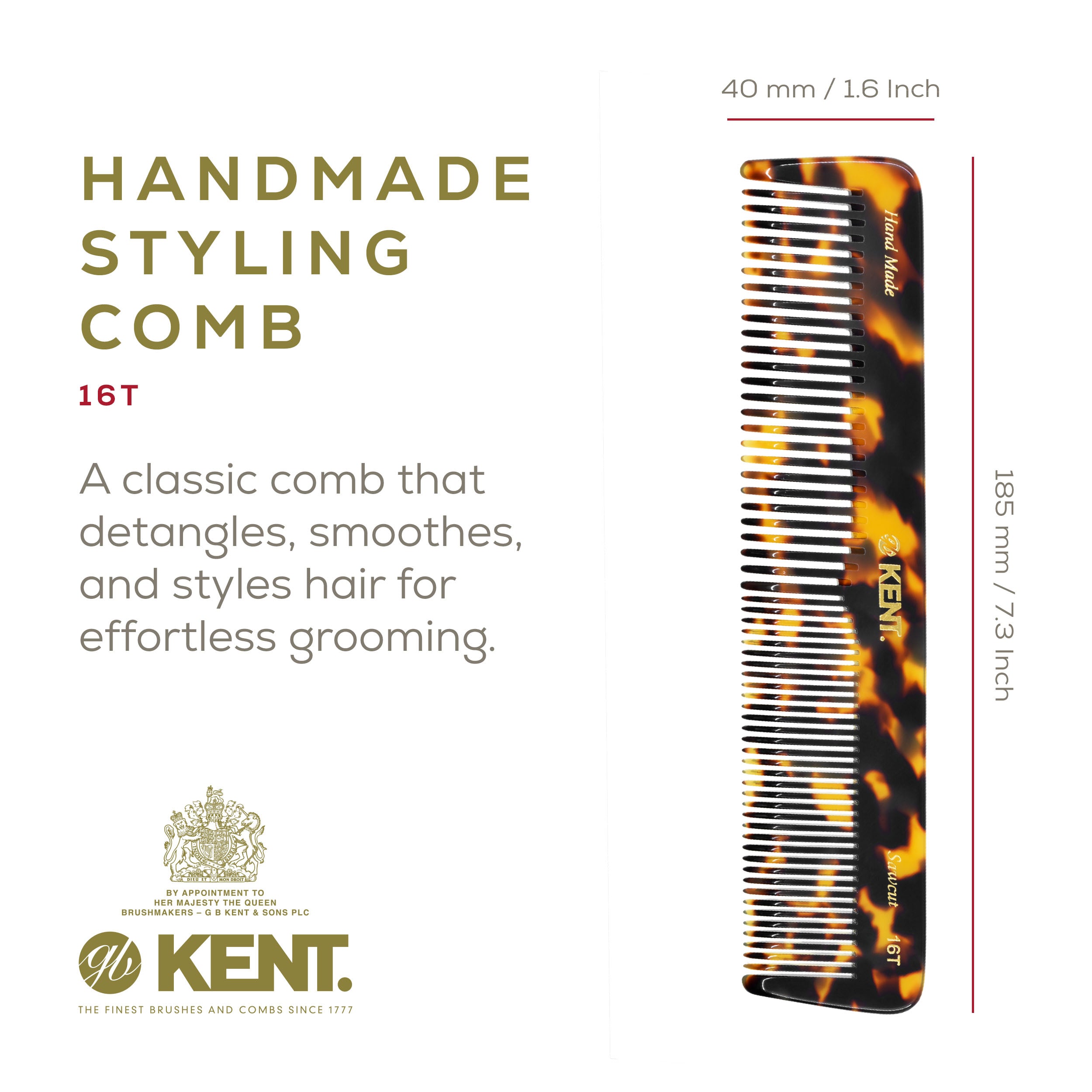 7.2" Handmade Fine and Wide Tooth Detangling Comb
