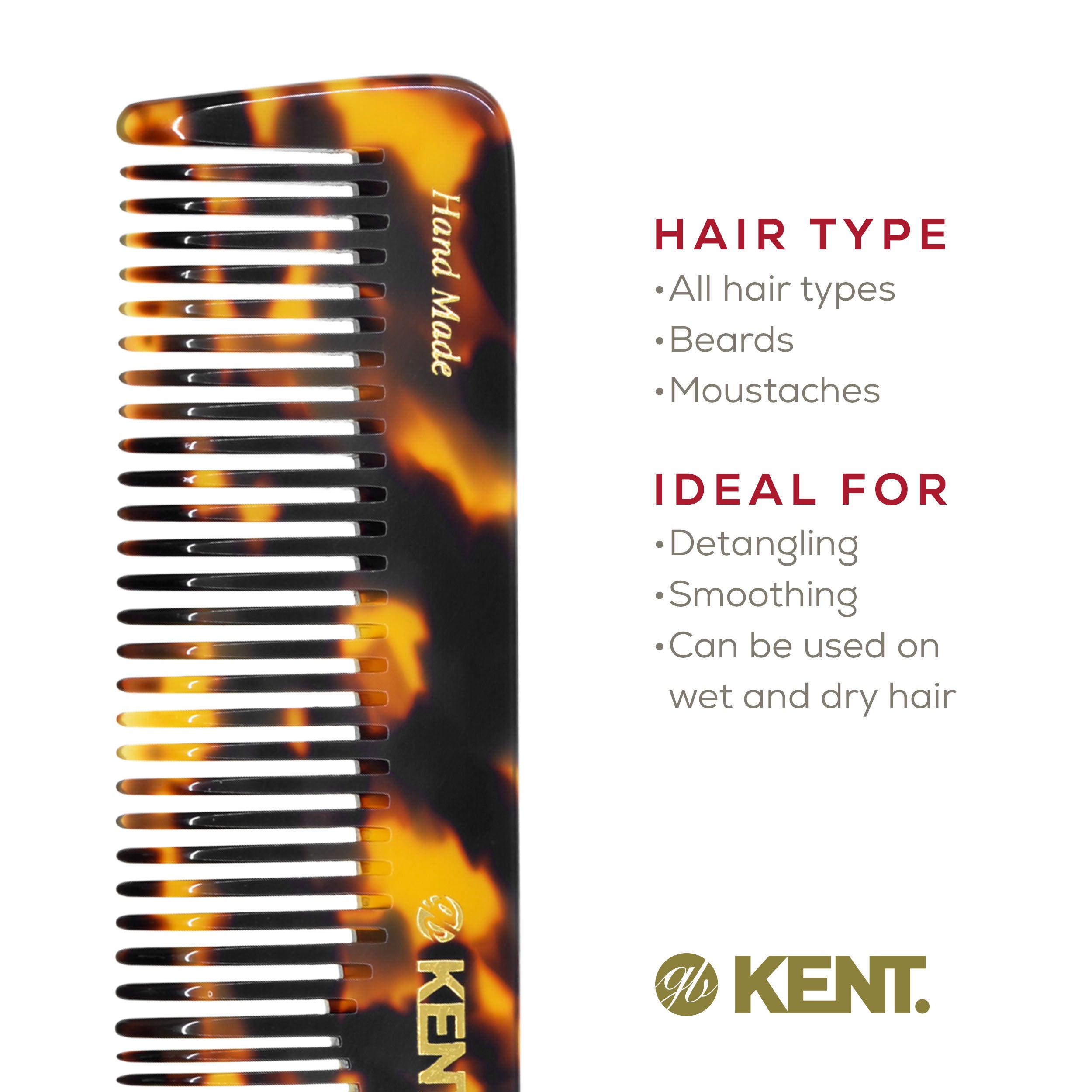 7.2" Handmade Fine and Wide Tooth Detangling Comb