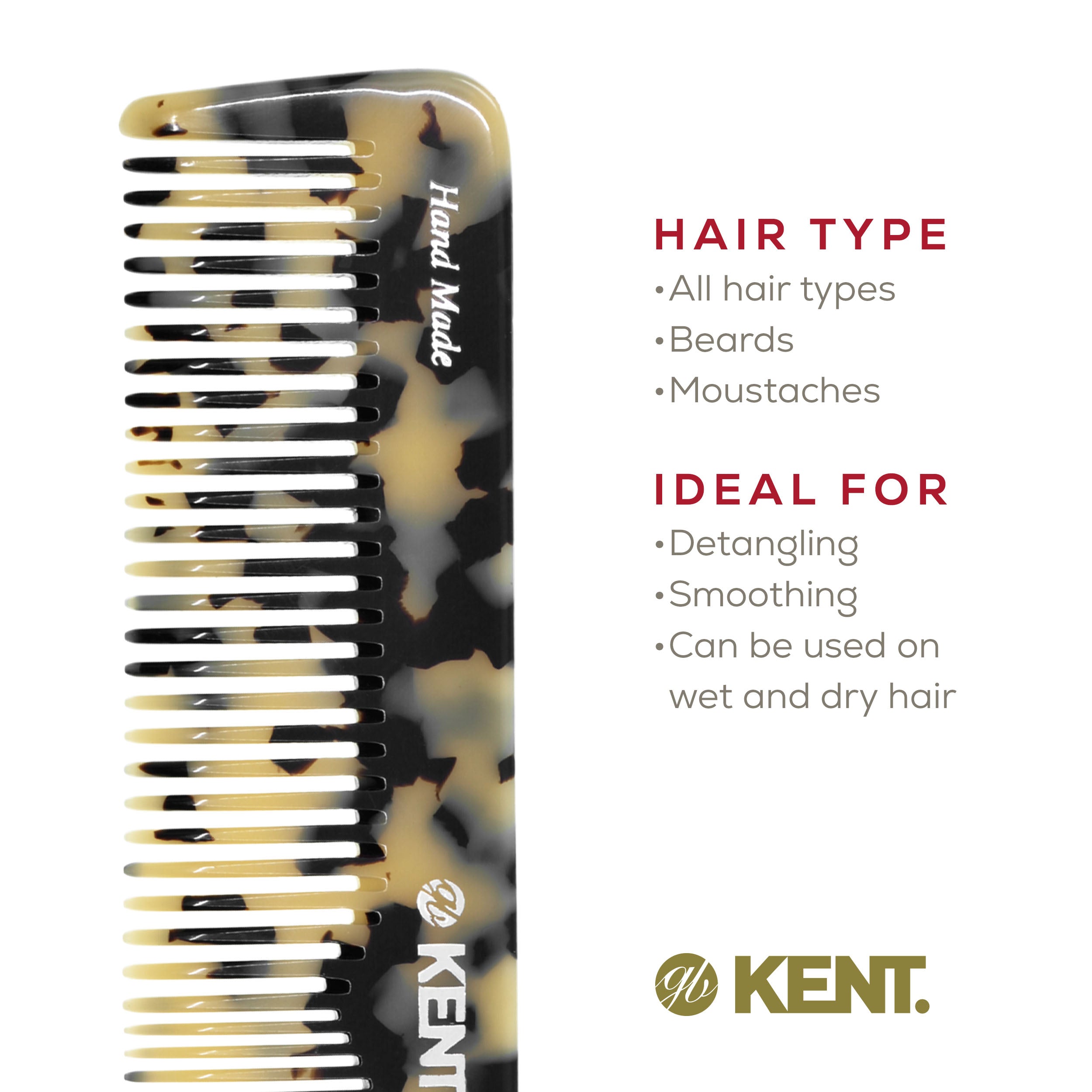 7.2" Handmade Fine and Wide Tooth Detangling Comb