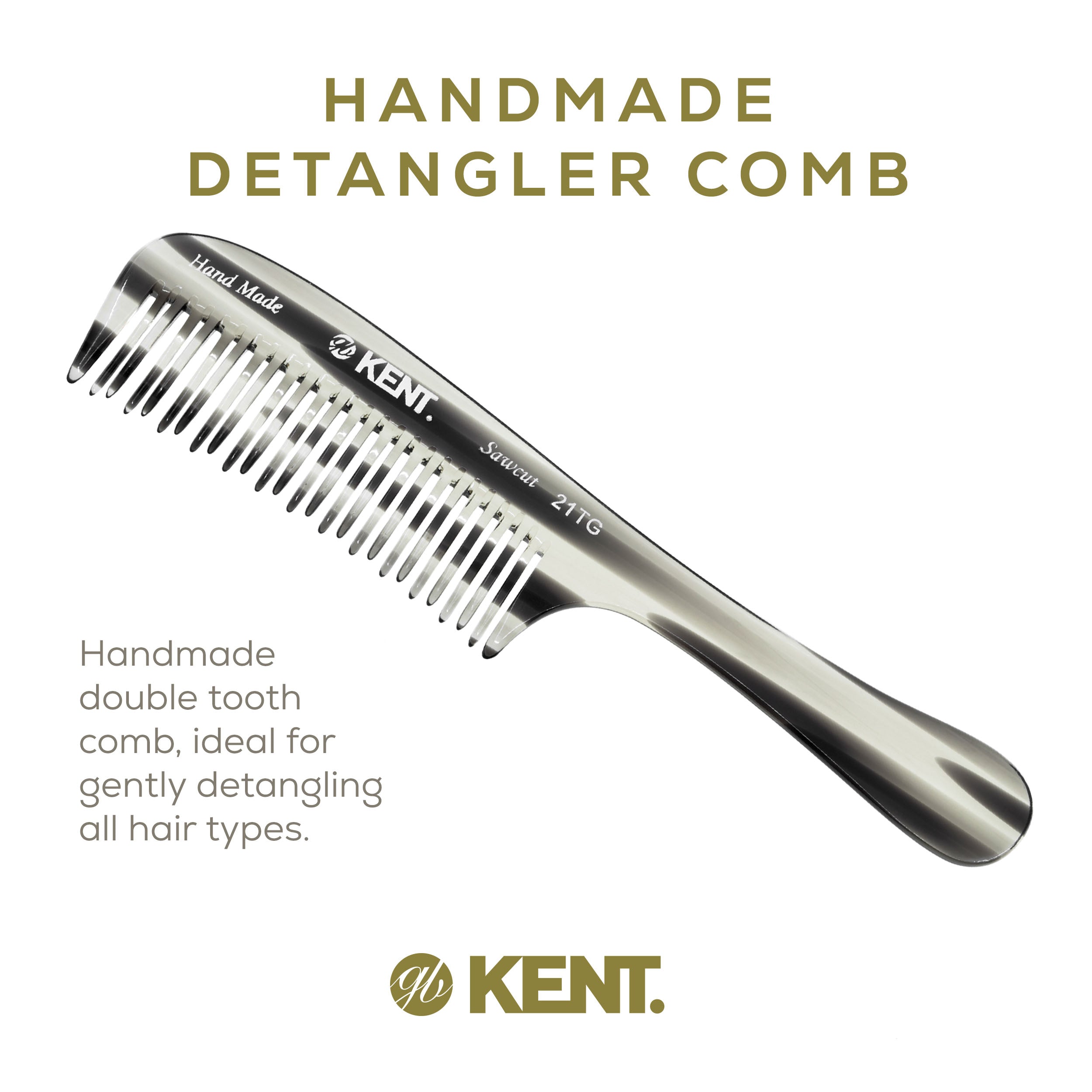 7.8" Handmade Double Row Wide Tooth Detangle Comb with Handle