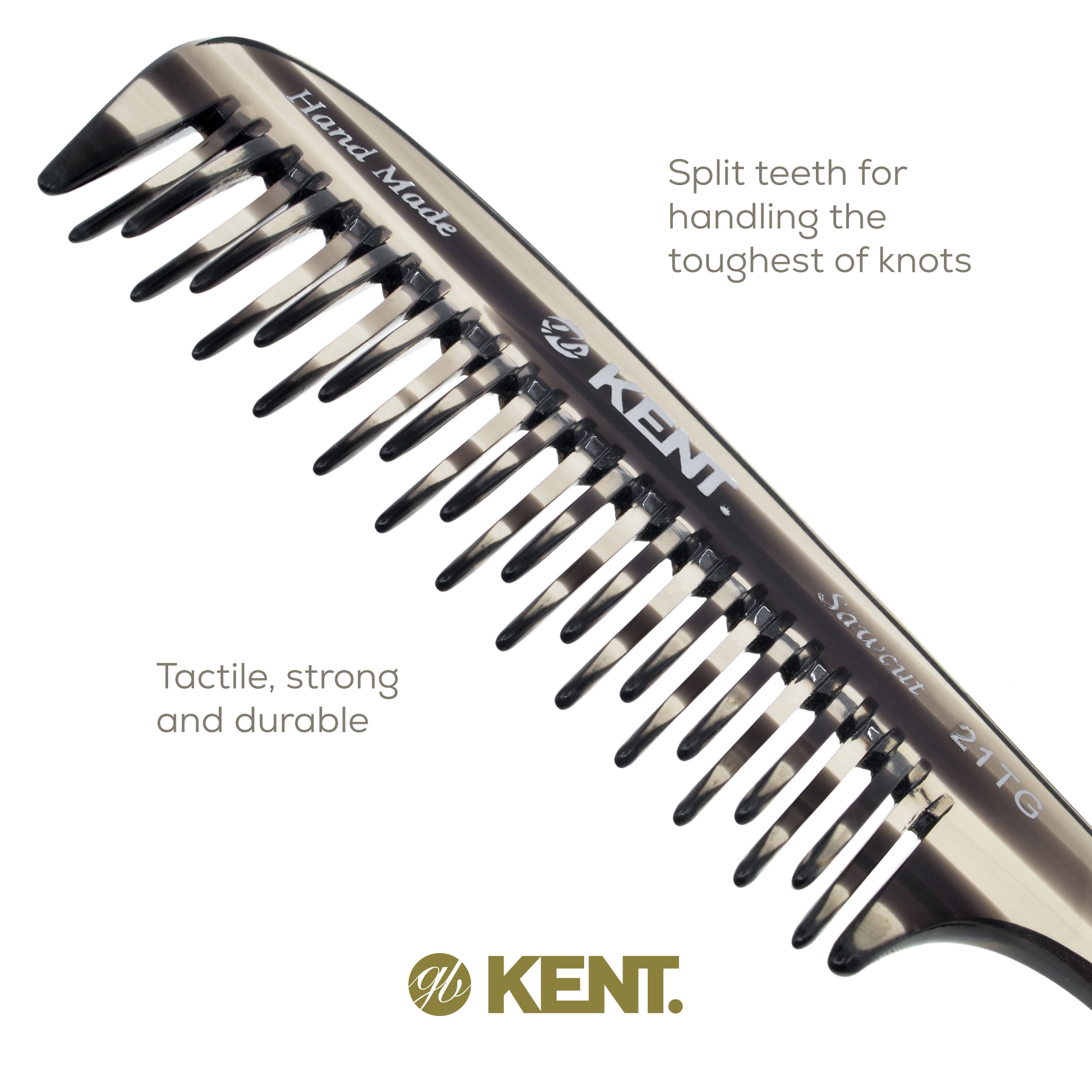 7.8" Handmade Double Row Wide Tooth Detangle Comb with Handle