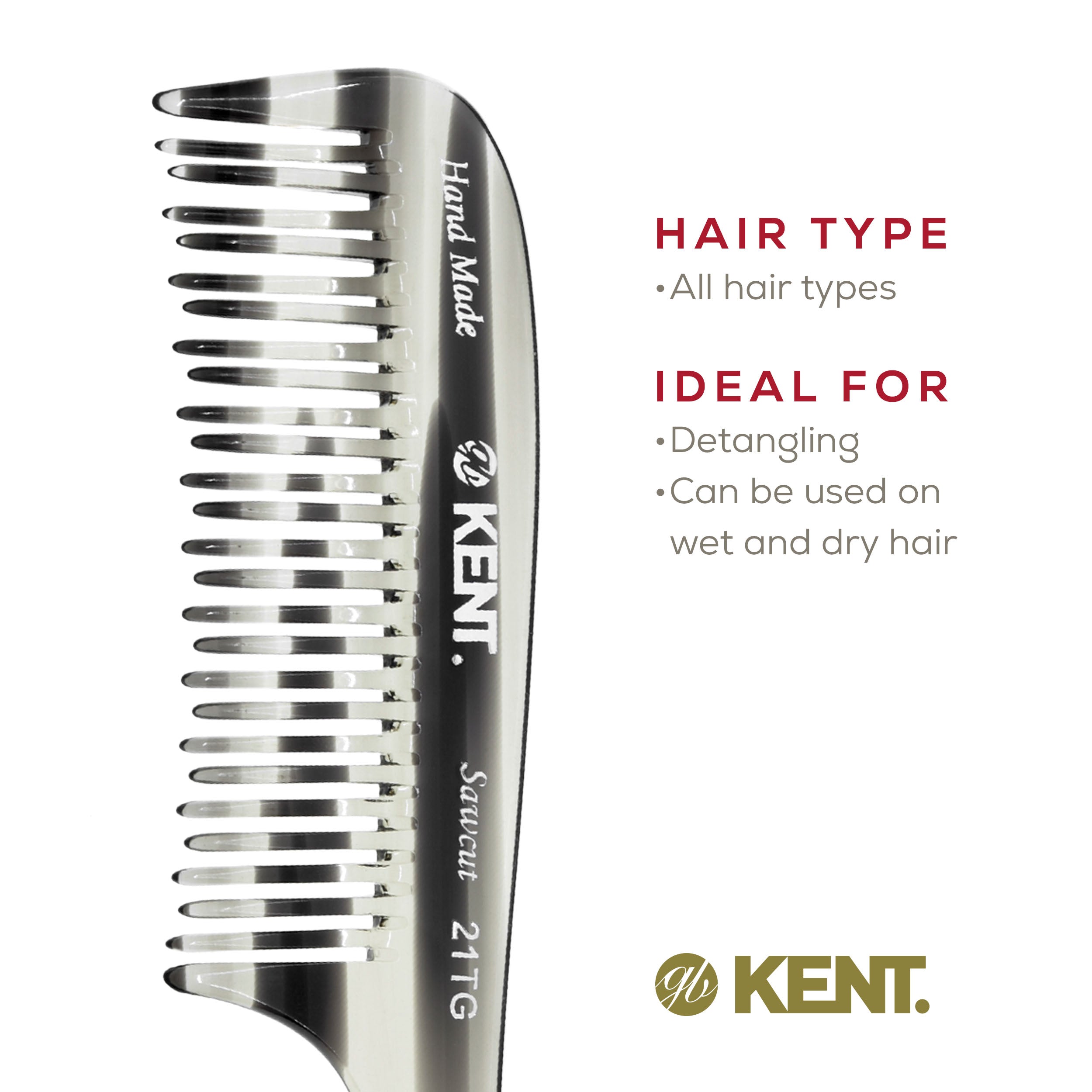 7.8" Handmade Double Row Wide Tooth Detangle Comb with Handle