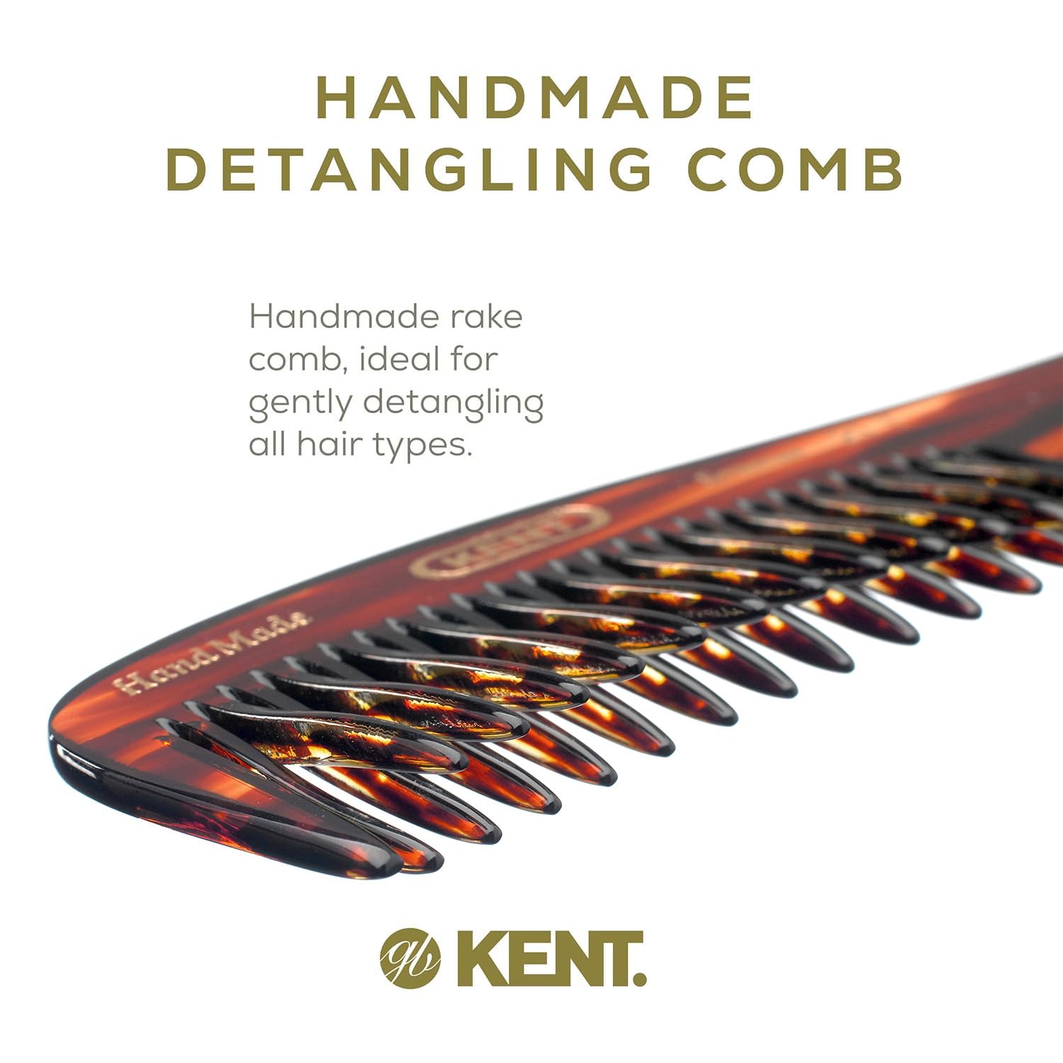 7.8" Handmade Double Row Wide Tooth Detangle Comb with Handle