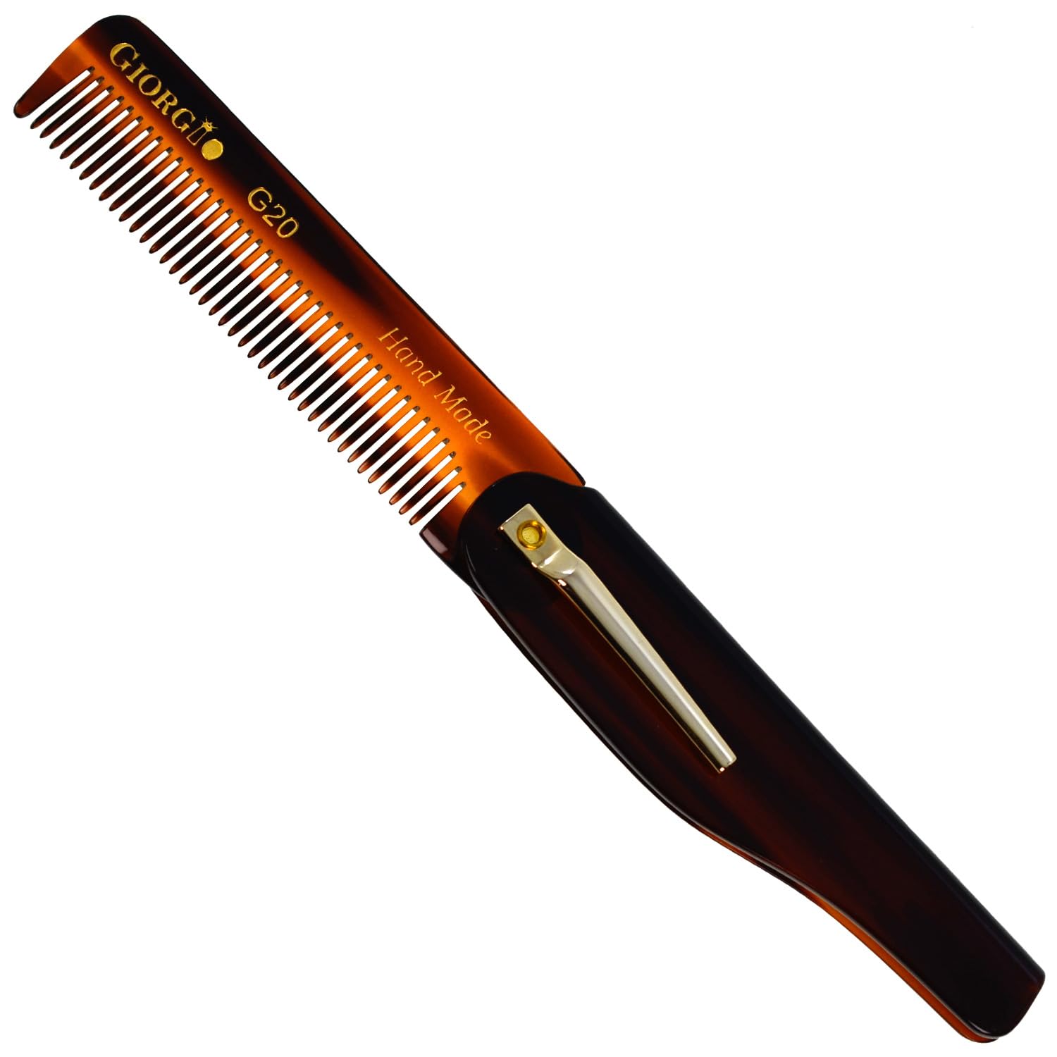 6.5" Handmade Fine Tooth Folding Pocket Comb with Clip