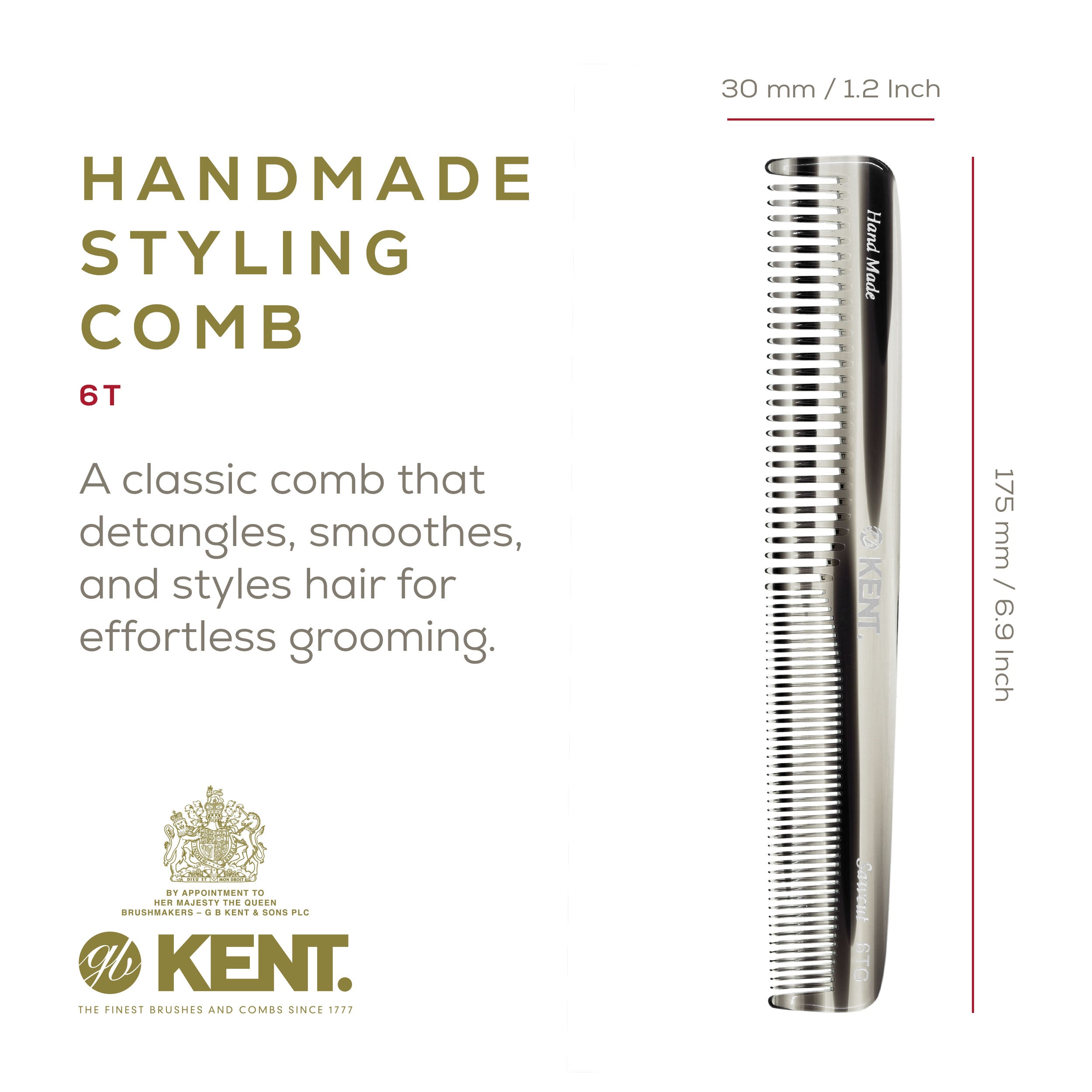 6.9" Handmade Fine and Wide Tooth Dressing Comb