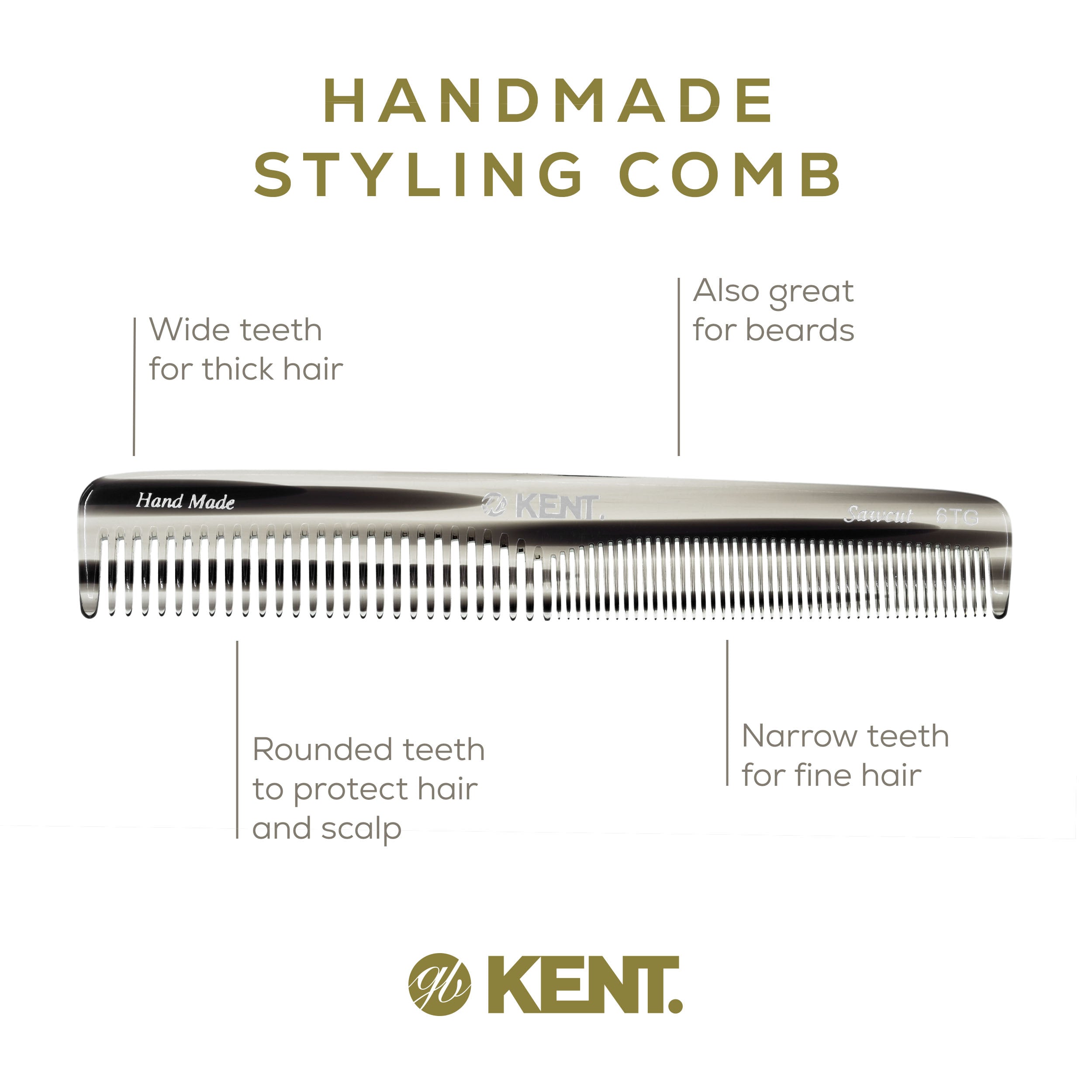 6.9" Handmade Fine and Wide Tooth Dressing Comb