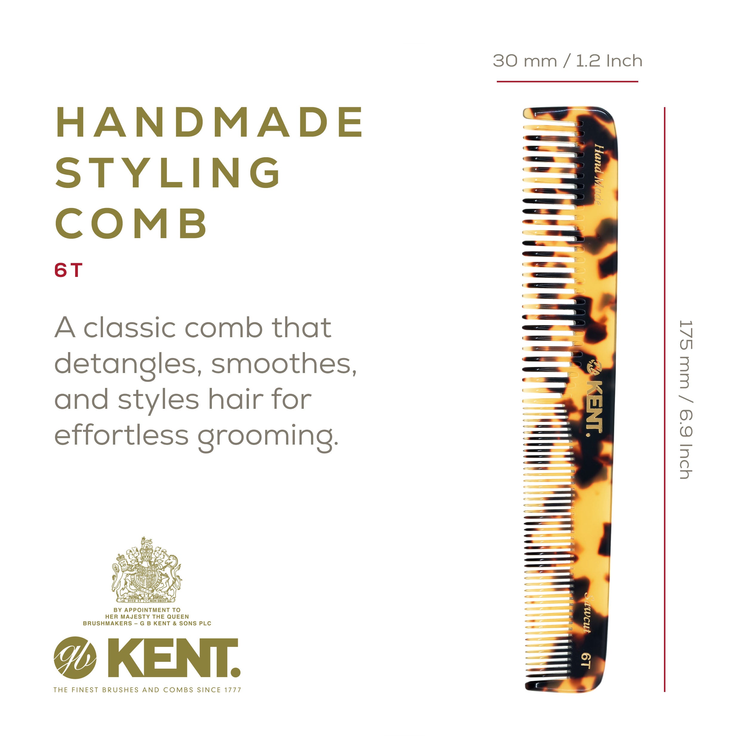 6.9" Handmade Fine and Wide Tooth Dressing Comb