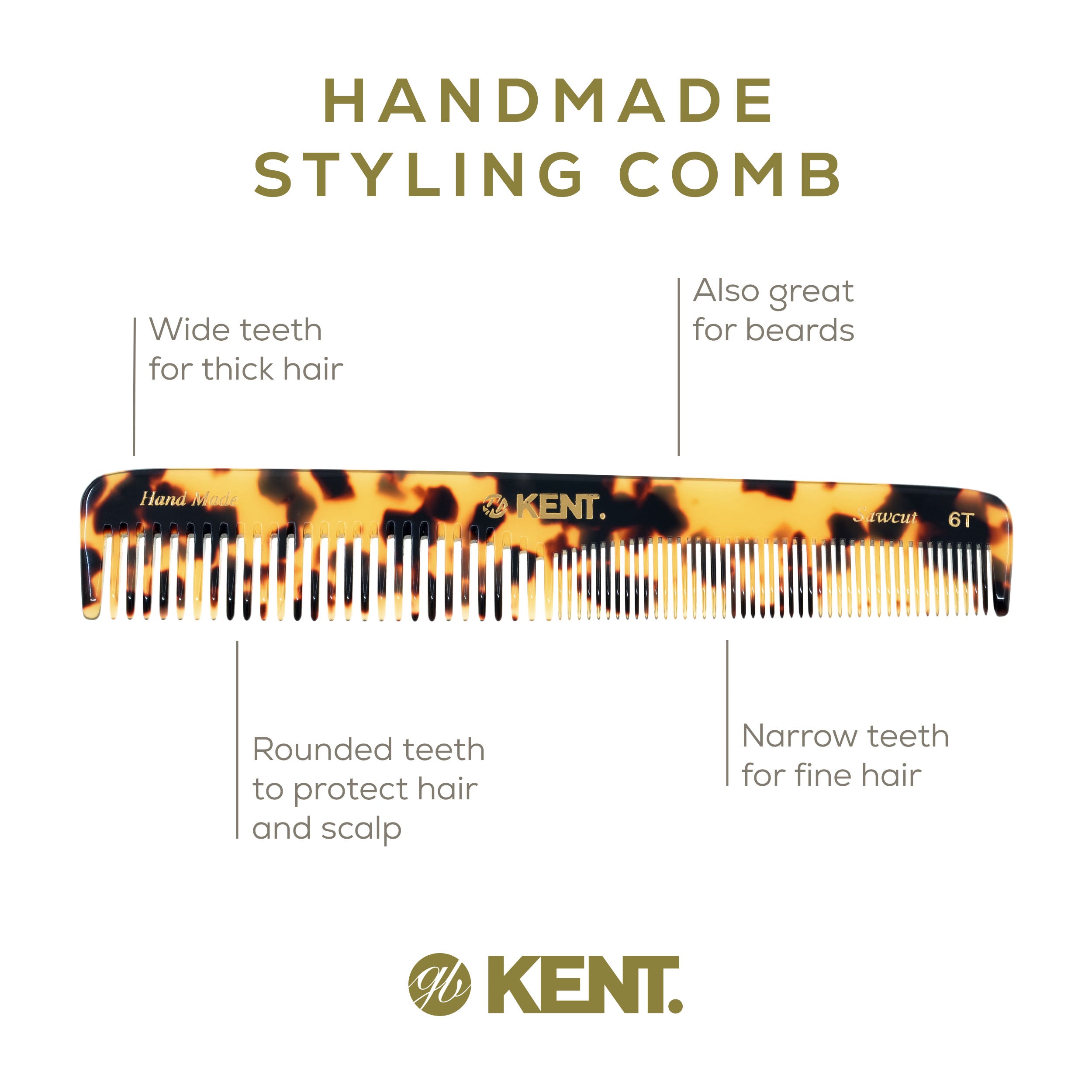 6.9" Handmade Fine and Wide Tooth Dressing Comb