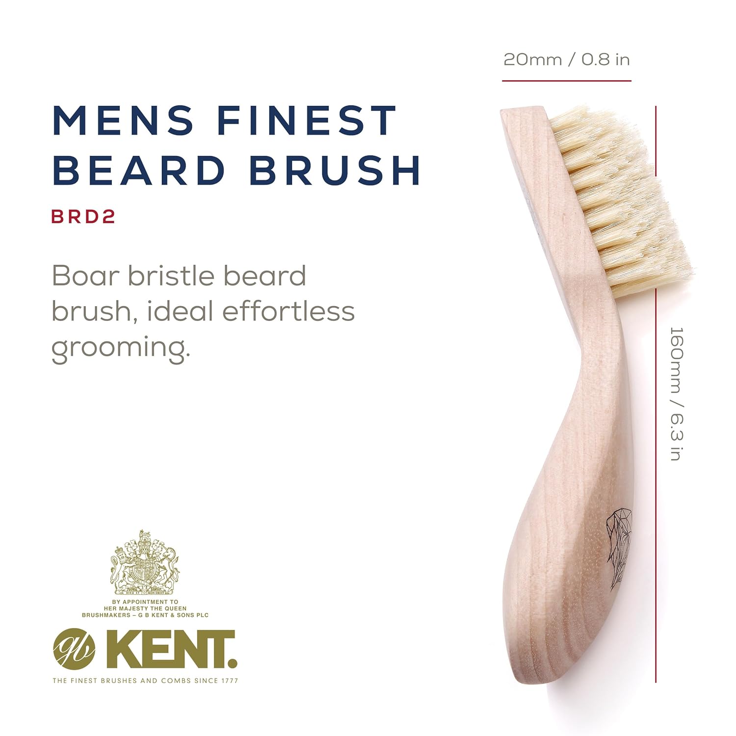 Wooden Specially Cut Boar Bristle Beard Brush - Right Handed