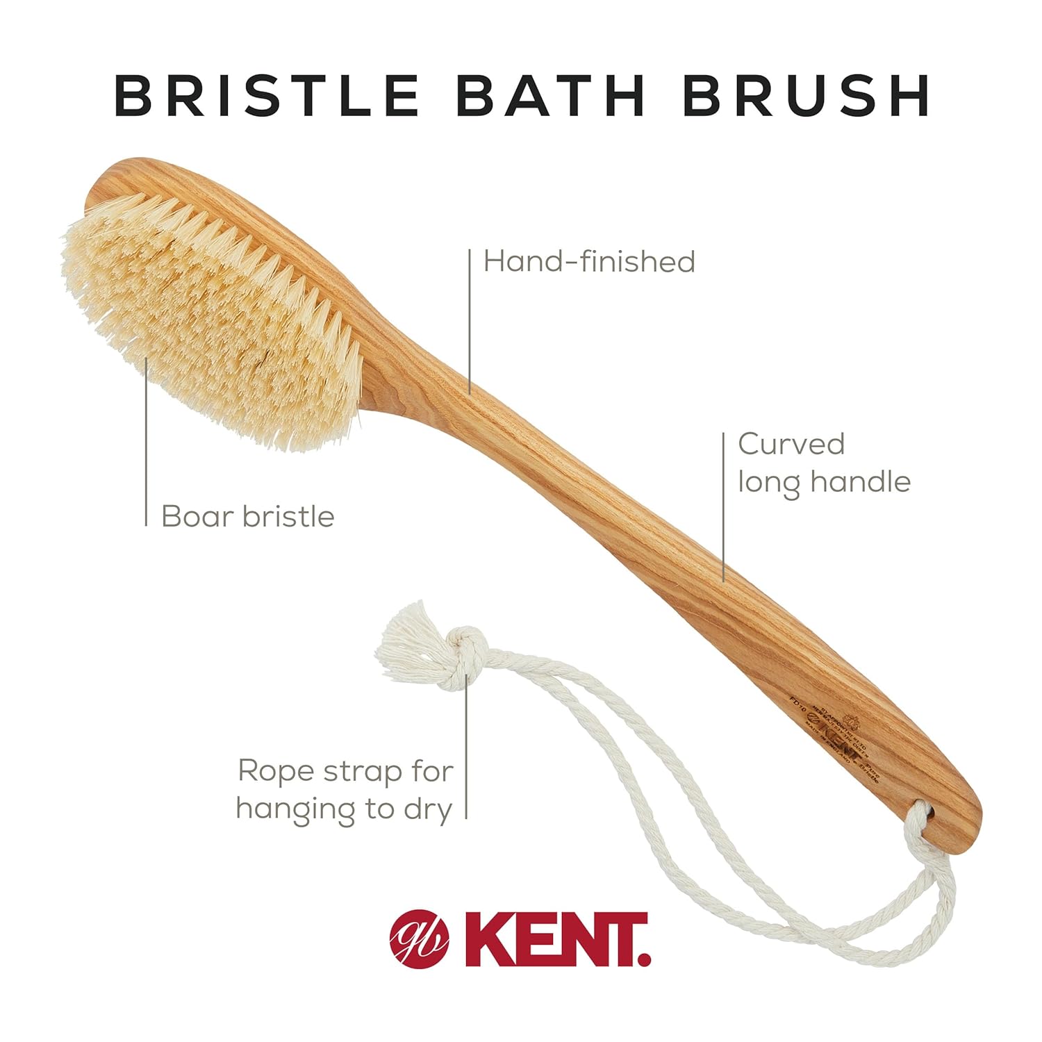 White Boar Bristle Exfoliating Shower Brush with Handle