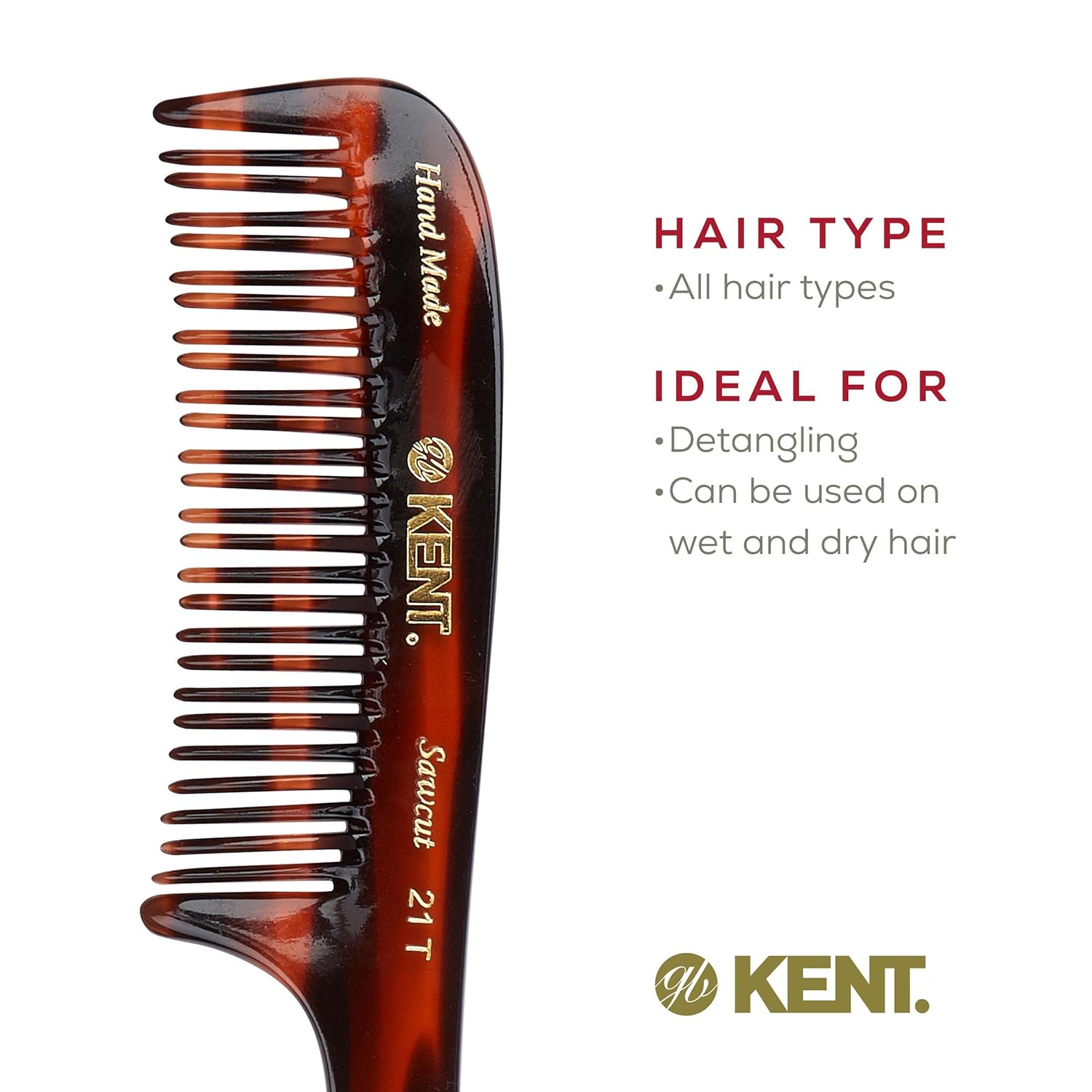 7.8" Handmade Double Row Wide Tooth Detangle Comb with Handle