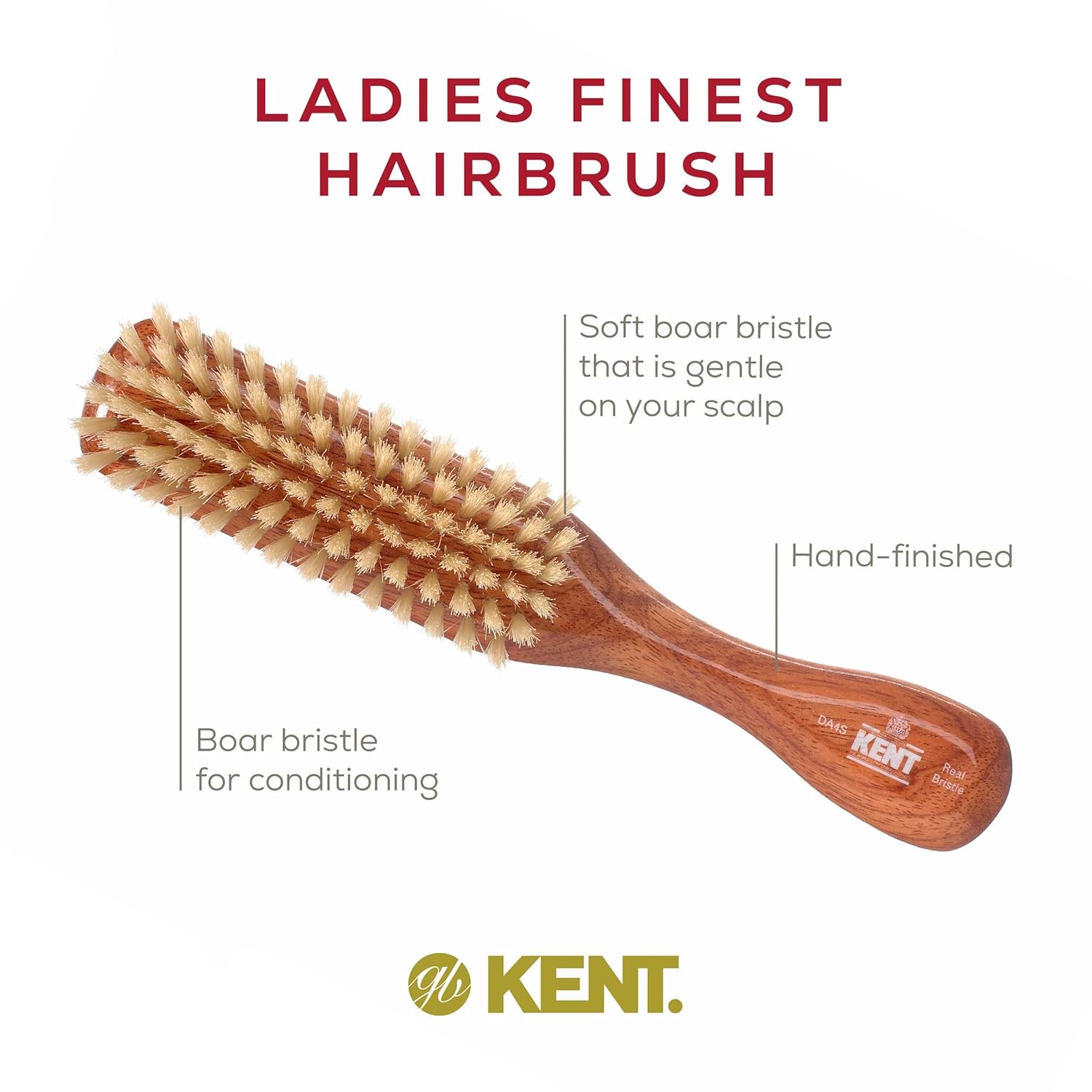 Ladies Finest Soft White Boar Bristle Darkwood Narrow Hair Brush