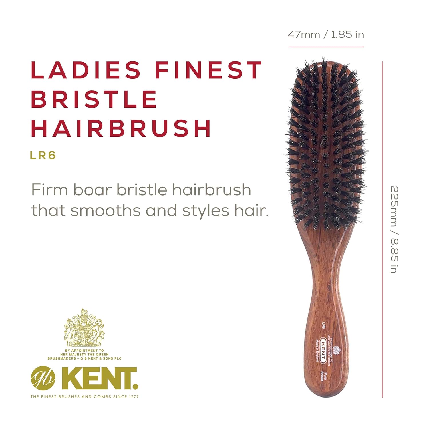 Ladies Finest Black Boar Bristle Narrow Hair Brush
