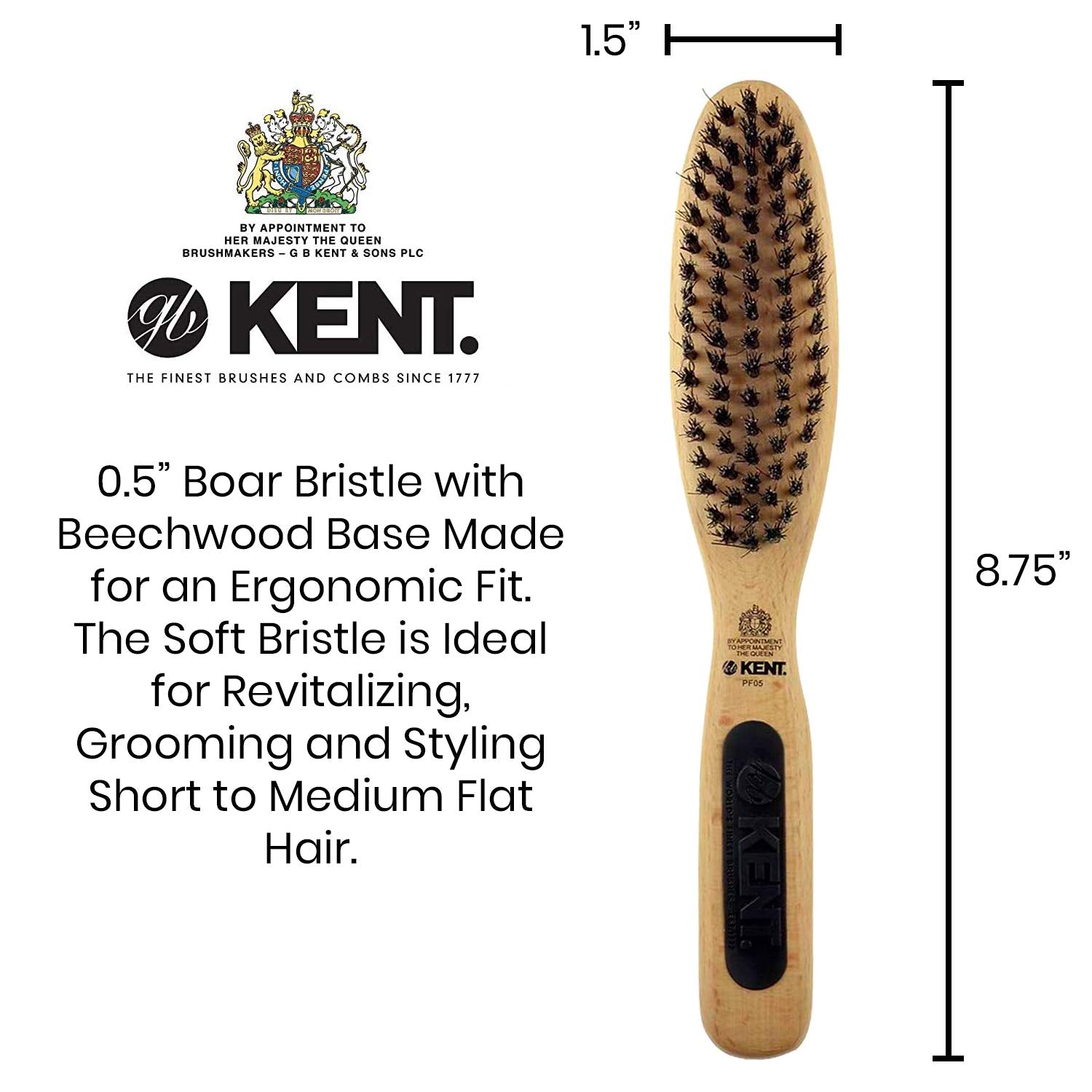 Black Boar Bristle Narrow Grooming Hair Brush