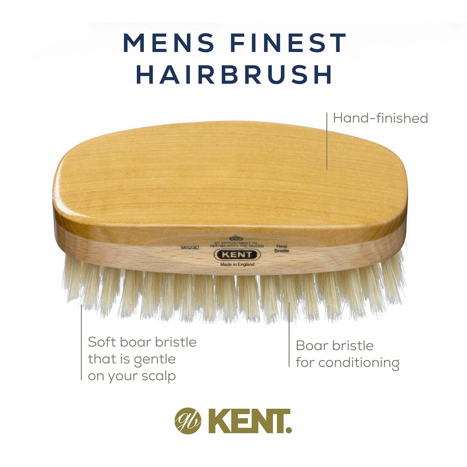 Mens Finest Soft White Boar Bristle Dual Wood Military Hair Brush