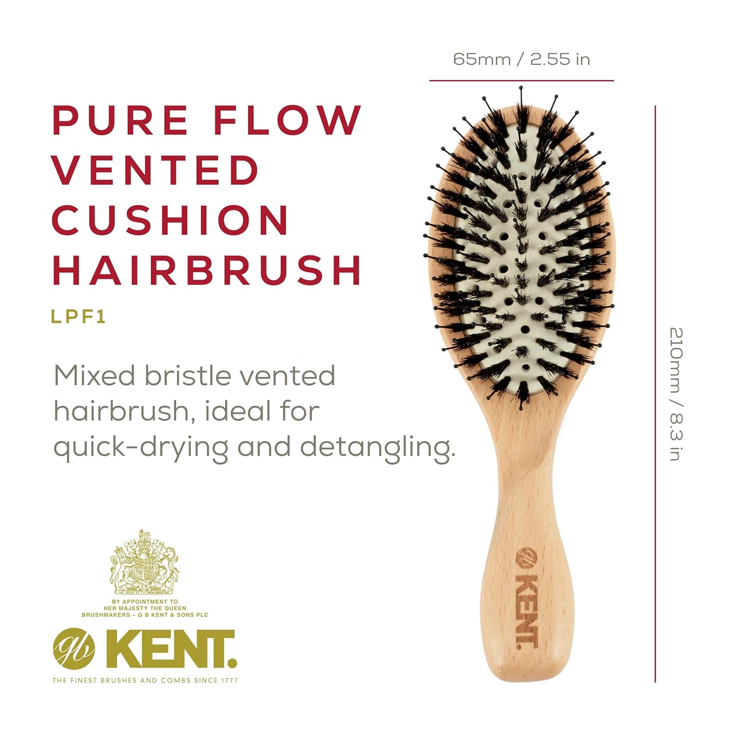 Pure Flow Nylon Pins and Natural Bristle Oval Vented Hair Brush