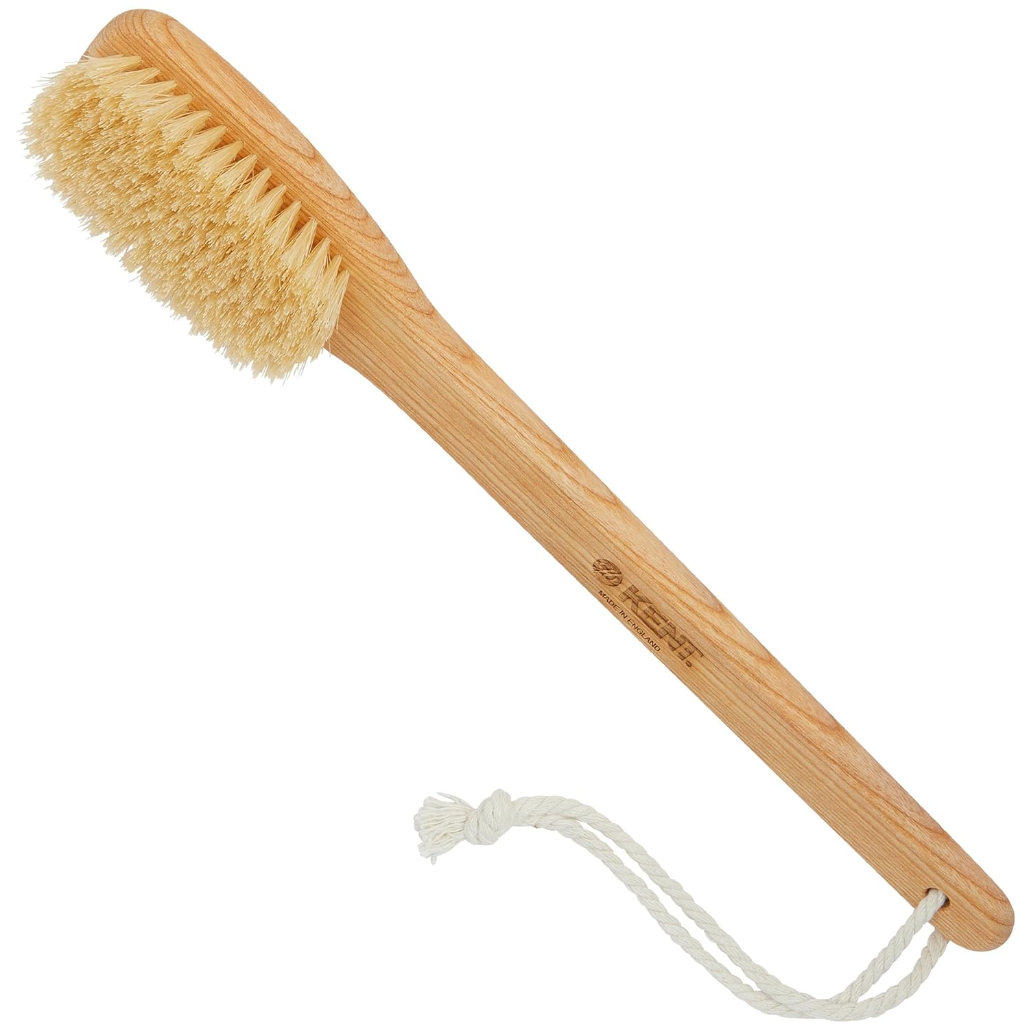 White Boar Bristle Body Scrubbing Shower Brush with Handle