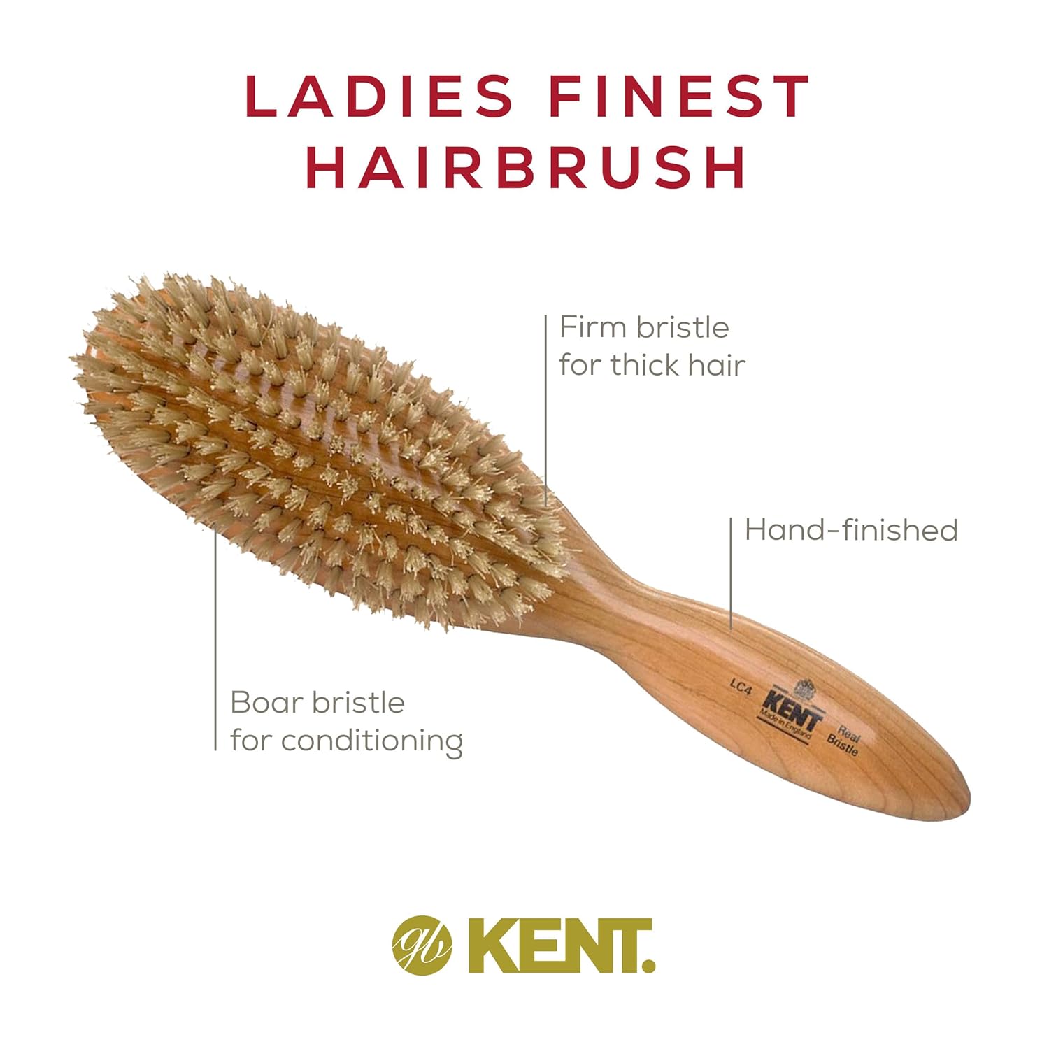 Ladies Finest White Boar Bristle Oval Cherrywood Hair Brush