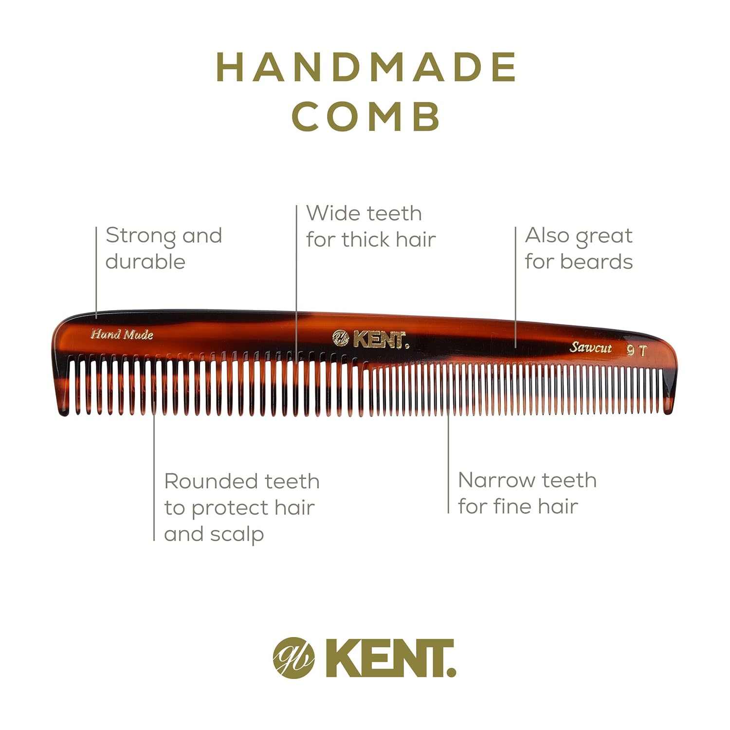 7.5" Handmade Fine and Wide Tooth Tapered Dressing Comb