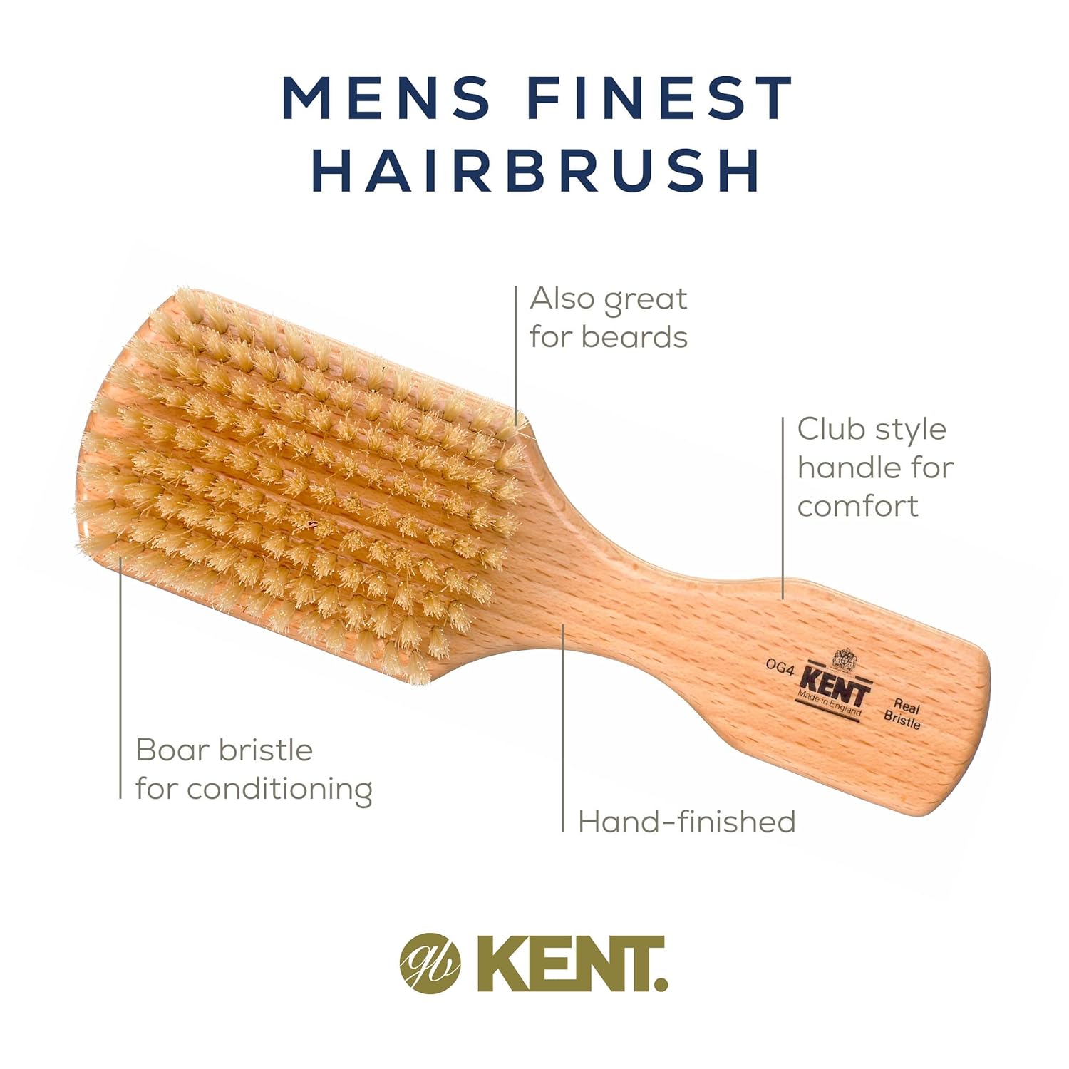 Mens Finest White Boar Bristle Club Hair Brush