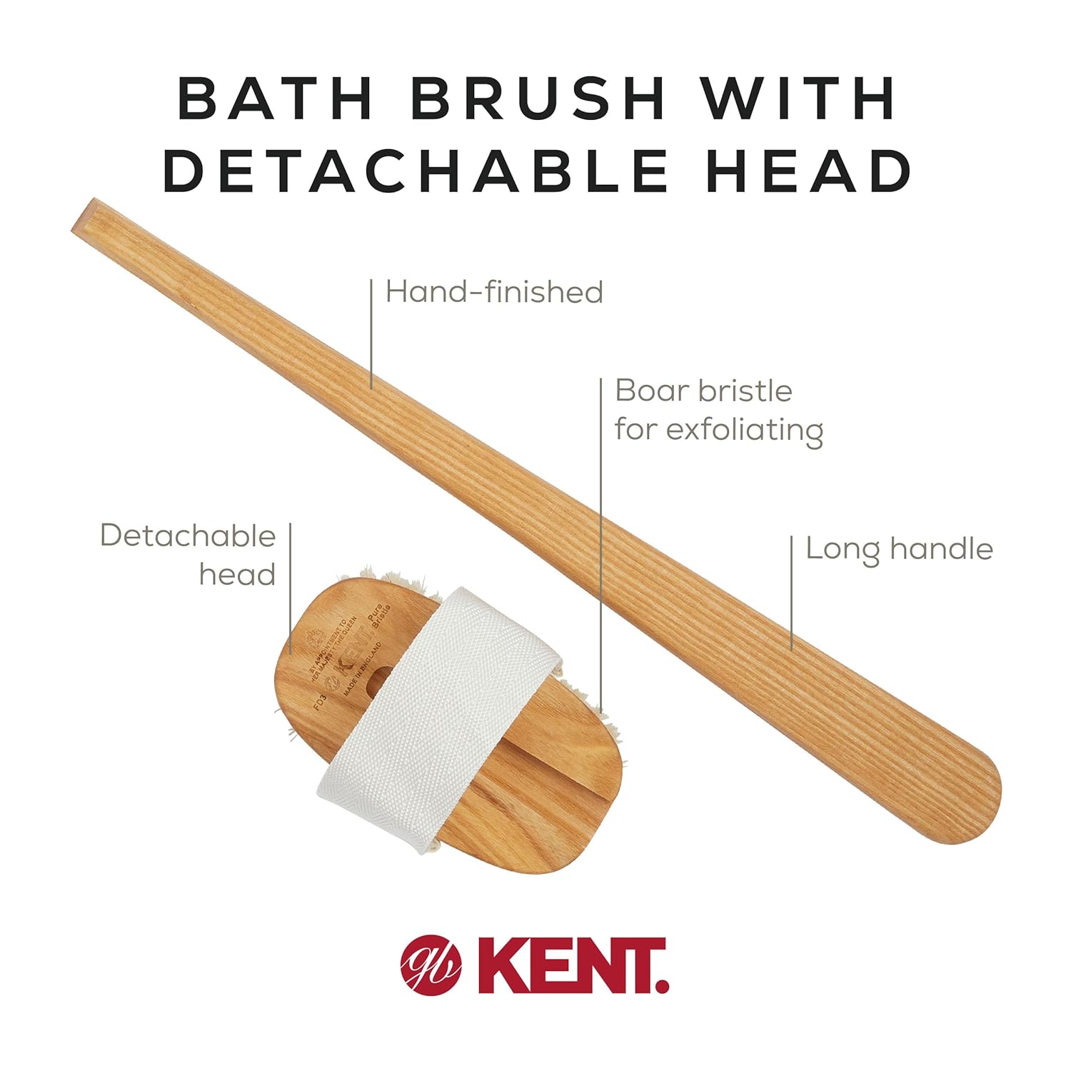 Boar Bristle Body Scrubbing Shower Brush with Detachable Head