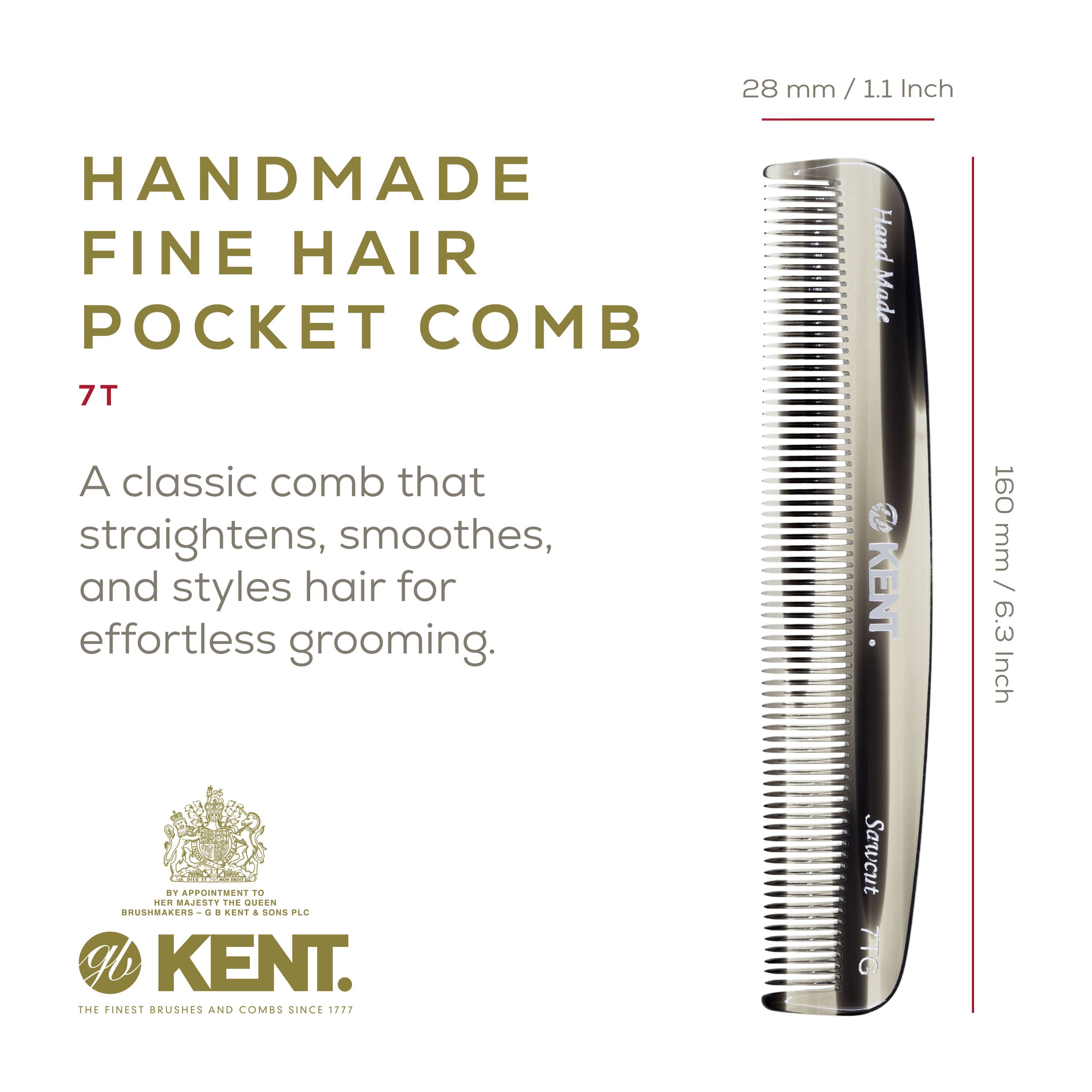 5.5" Handmade Fine Tooth Straightening Comb