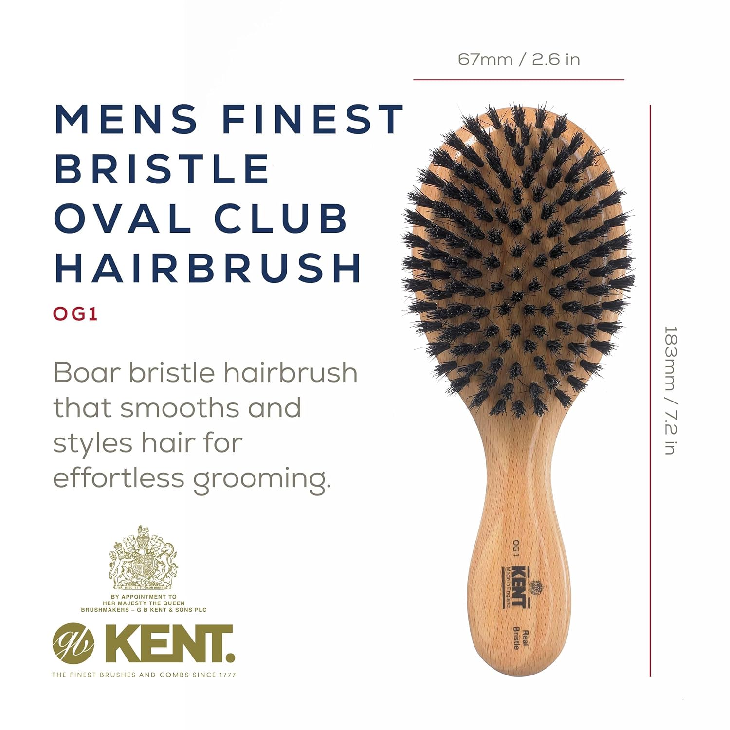 Mens Finest Black Boar Bristle Oval Hair Brush