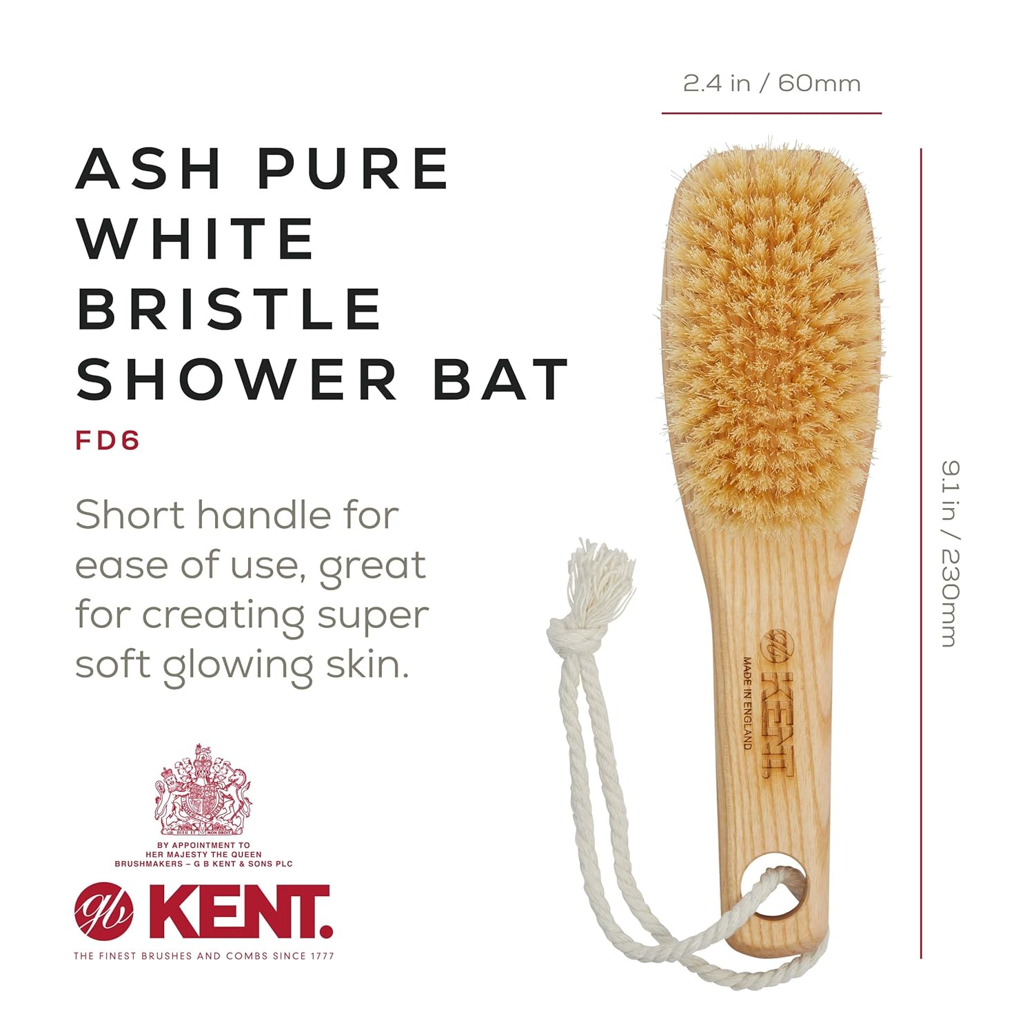 White Boar Bristle Short Handle Body Scrubbing Shower Brush