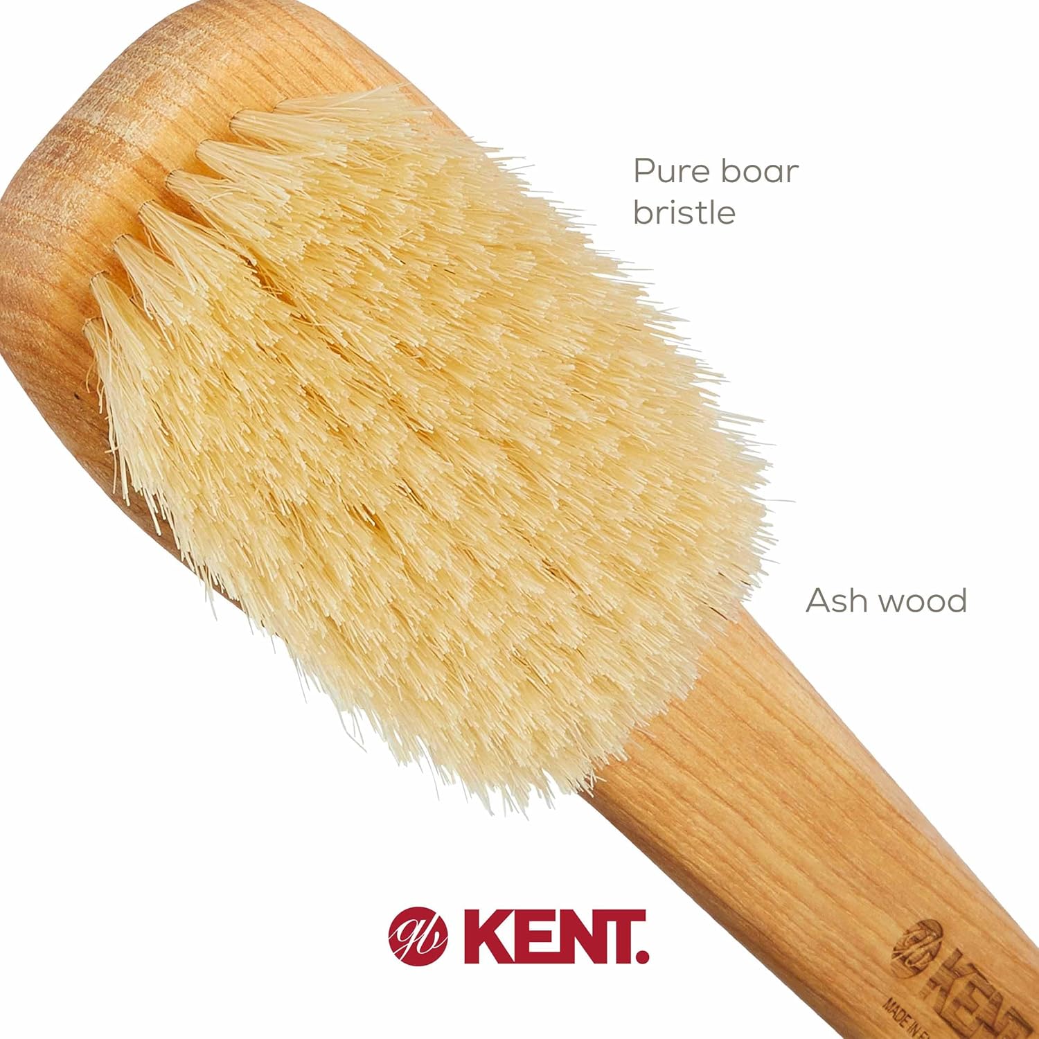 White Boar Bristle Body Scrubbing Shower Brush with Handle