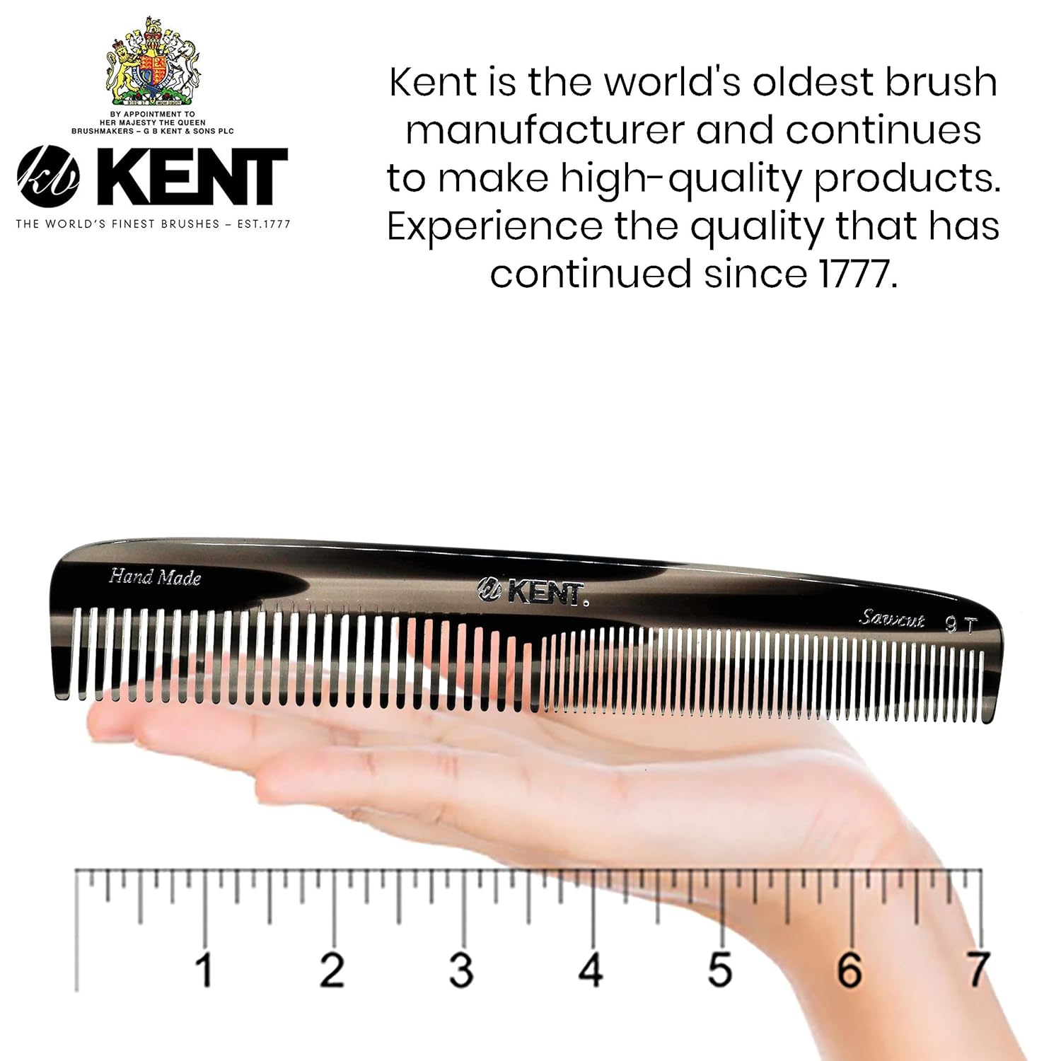 7.5" Handmade Fine and Wide Tooth Tapered Dressing Comb