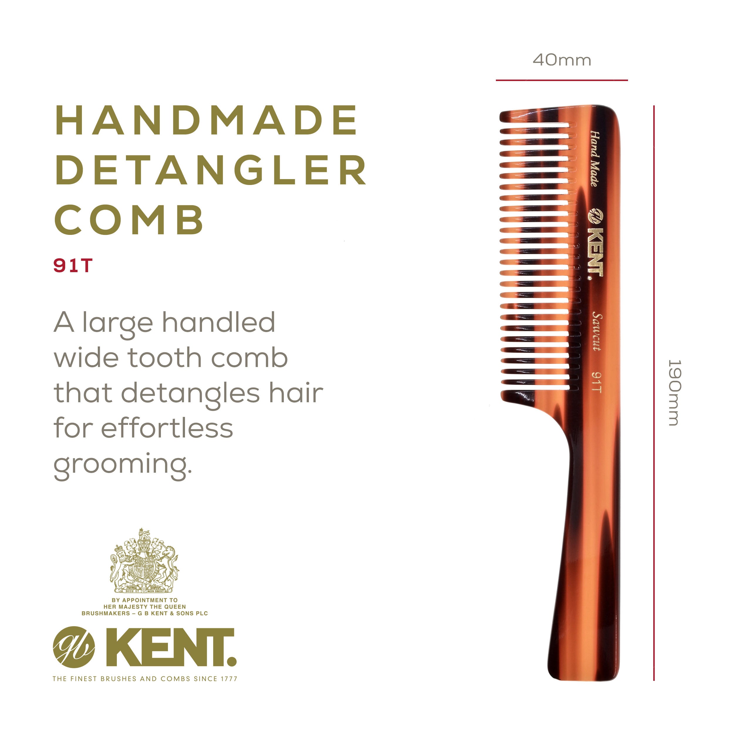 7.5" Wide Tooth Detangler Comb with Handle