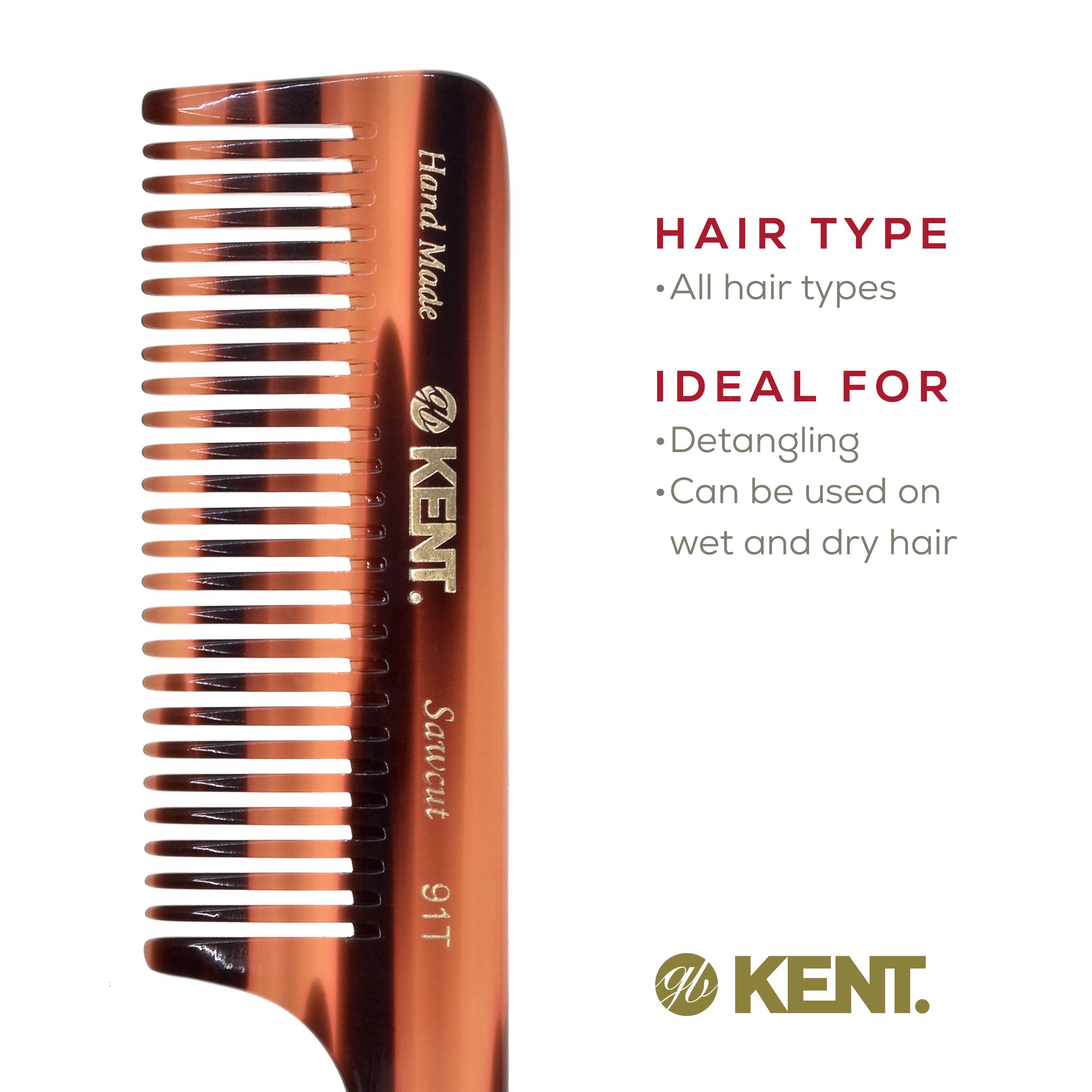 7.5" Wide Tooth Detangler Comb with Handle