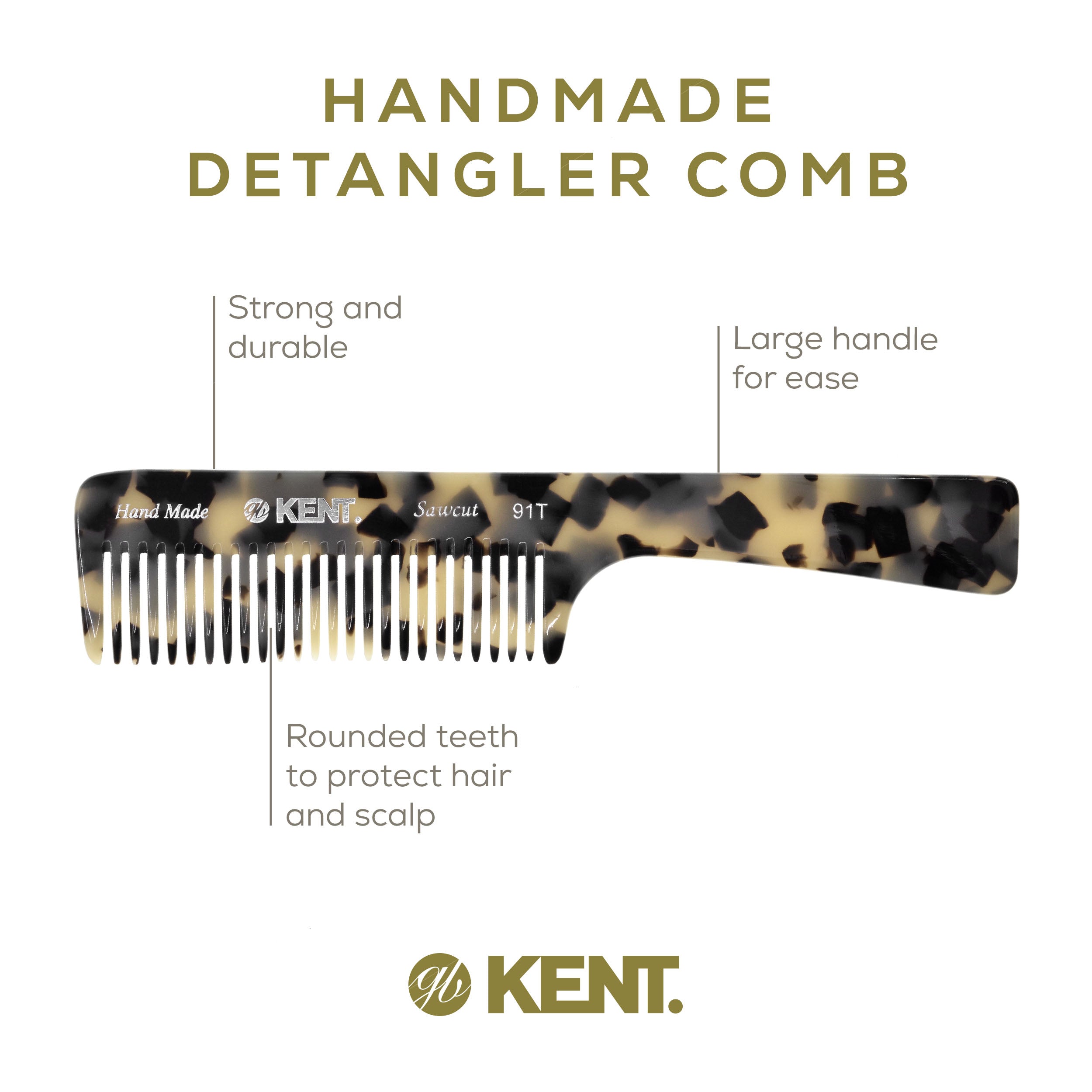 7.5" Wide Tooth Detangler Comb with Handle