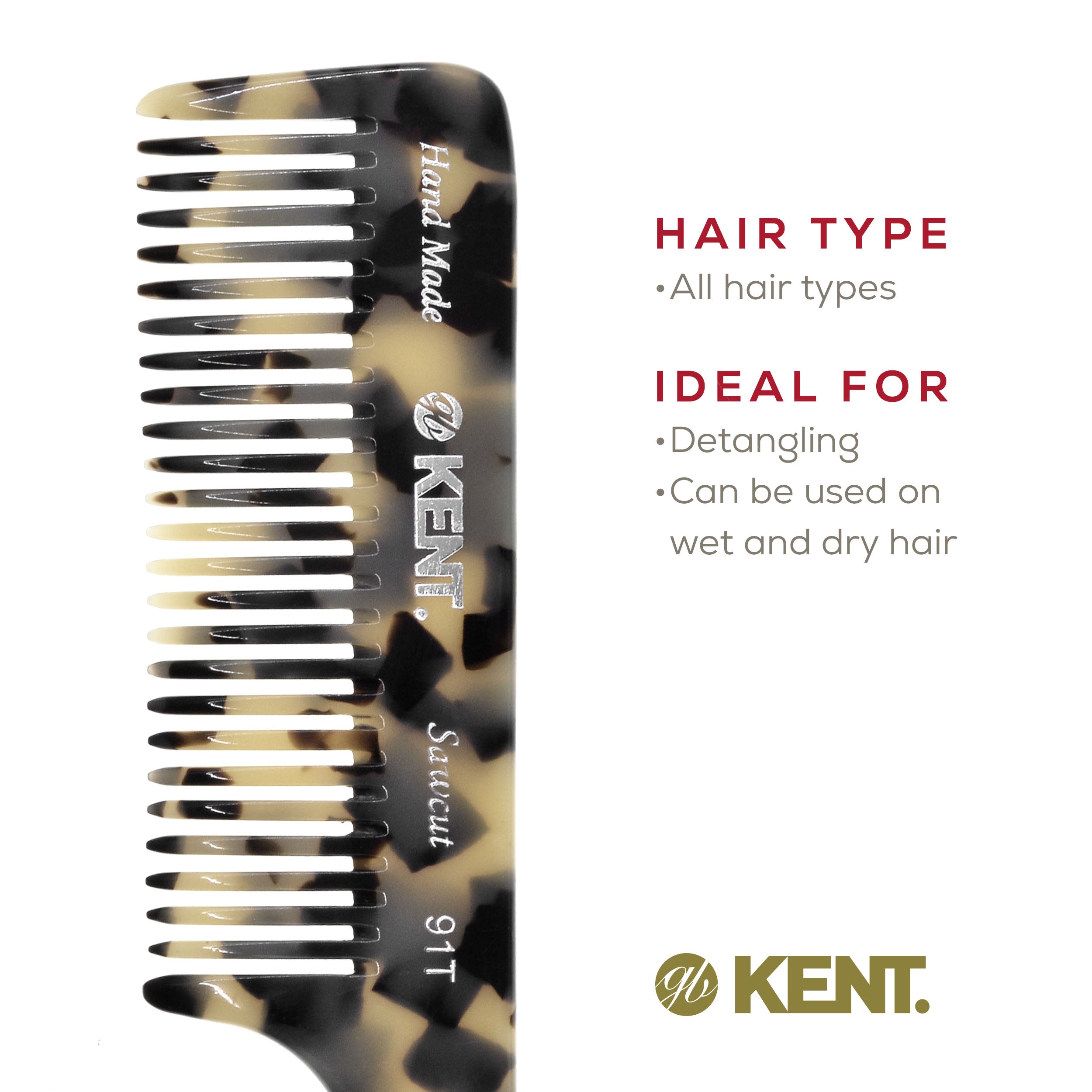 7.5" Wide Tooth Detangler Comb with Handle