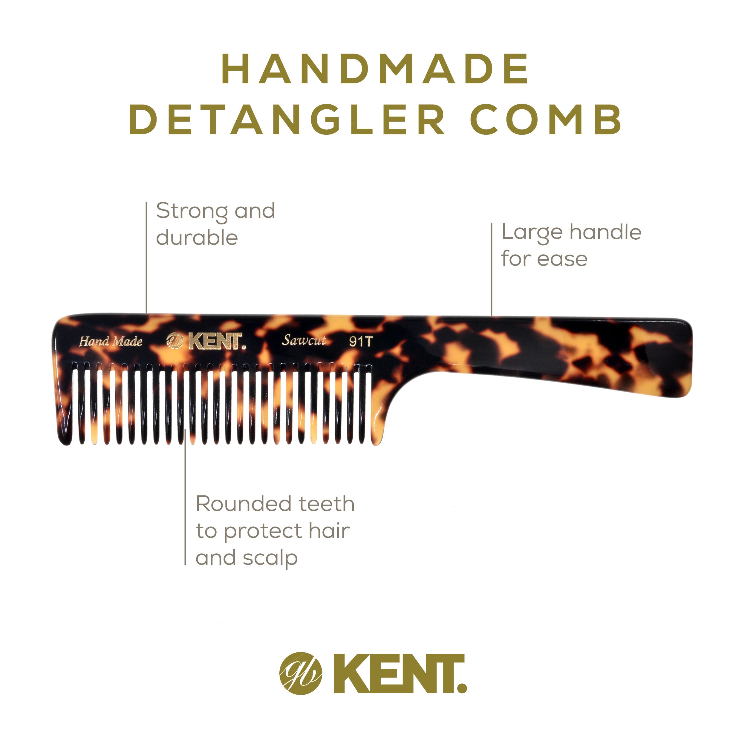 7.5" Wide Tooth Detangler Comb with Handle