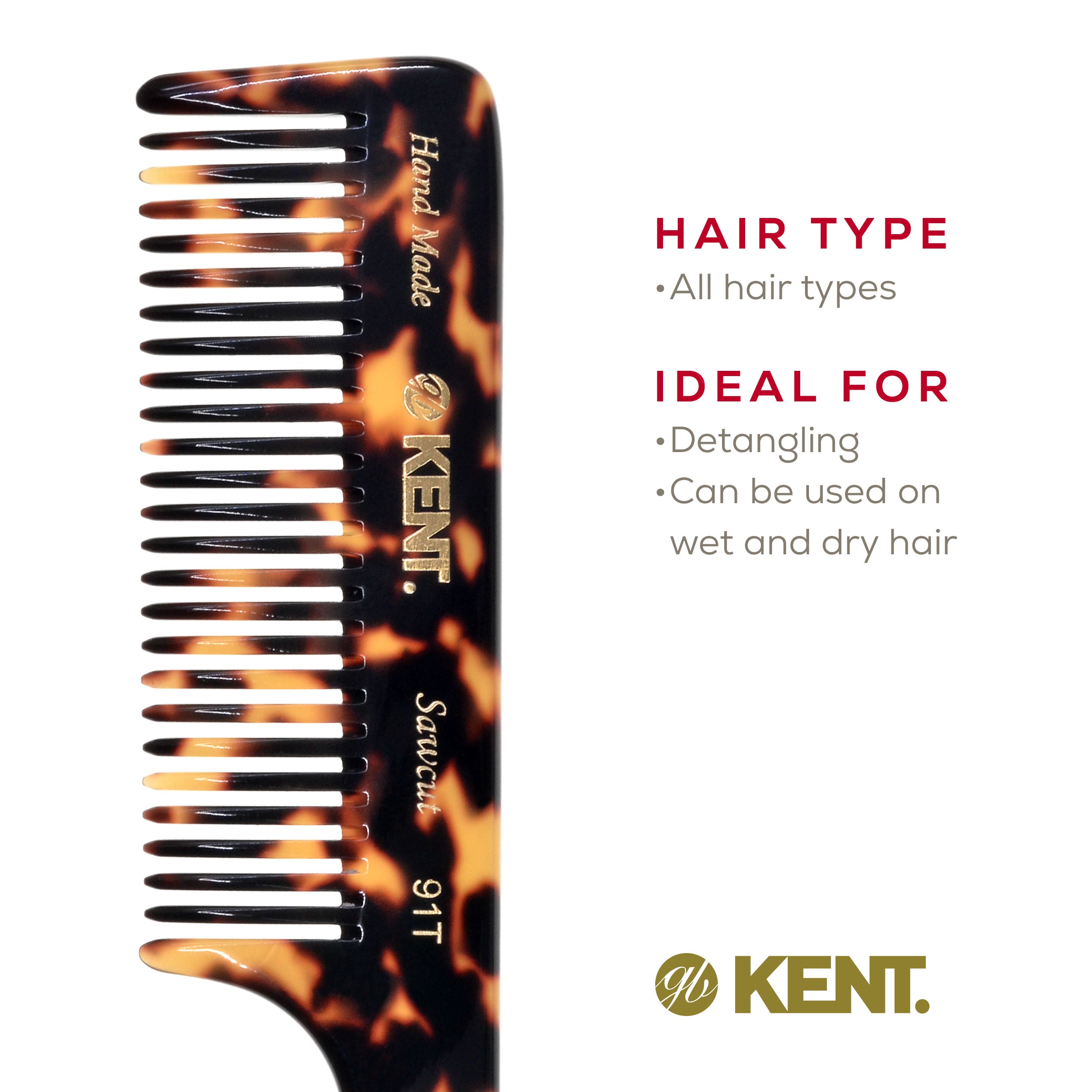 7.5" Wide Tooth Detangler Comb with Handle