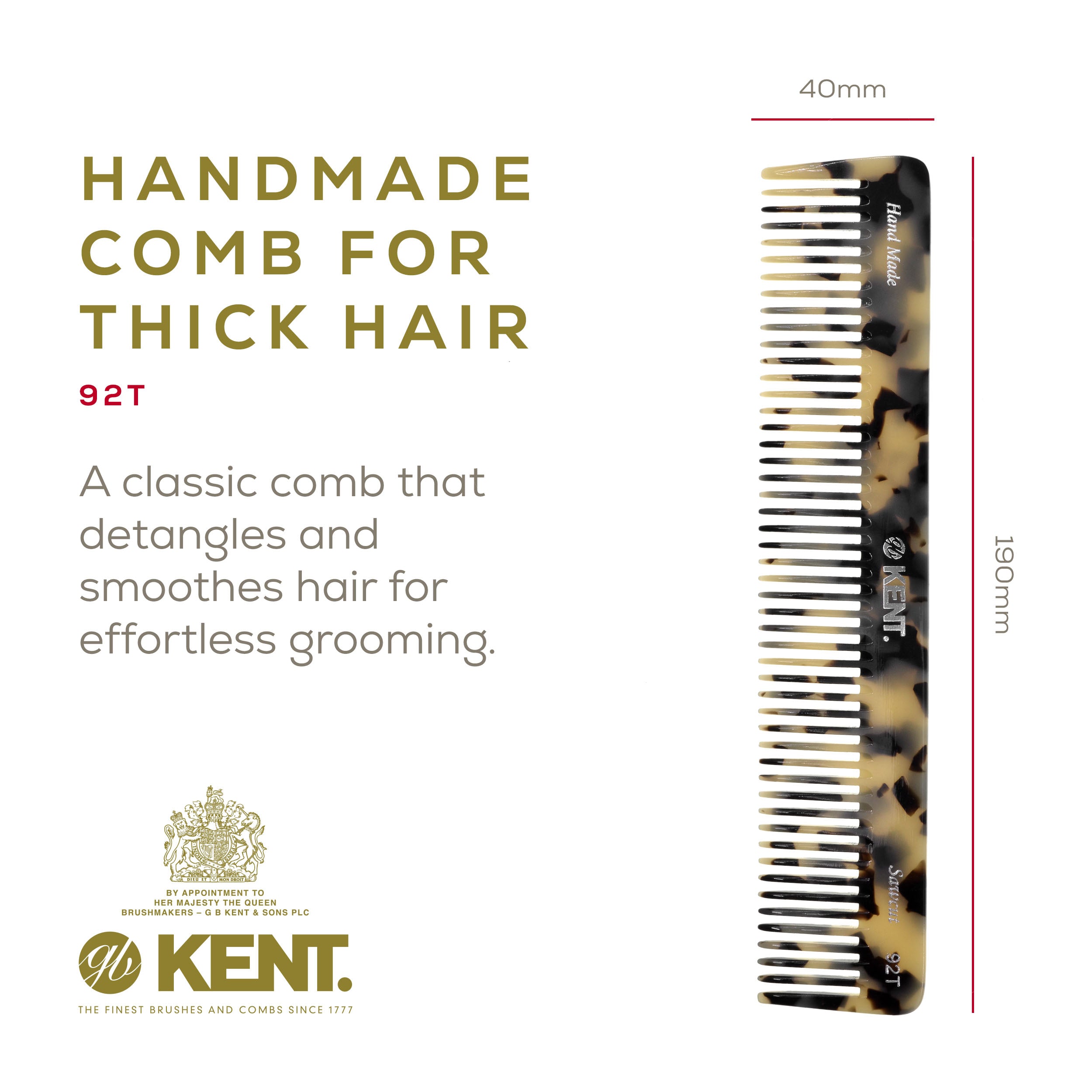 7.5" Wide Tooth Detangler Comb for Thick Hair