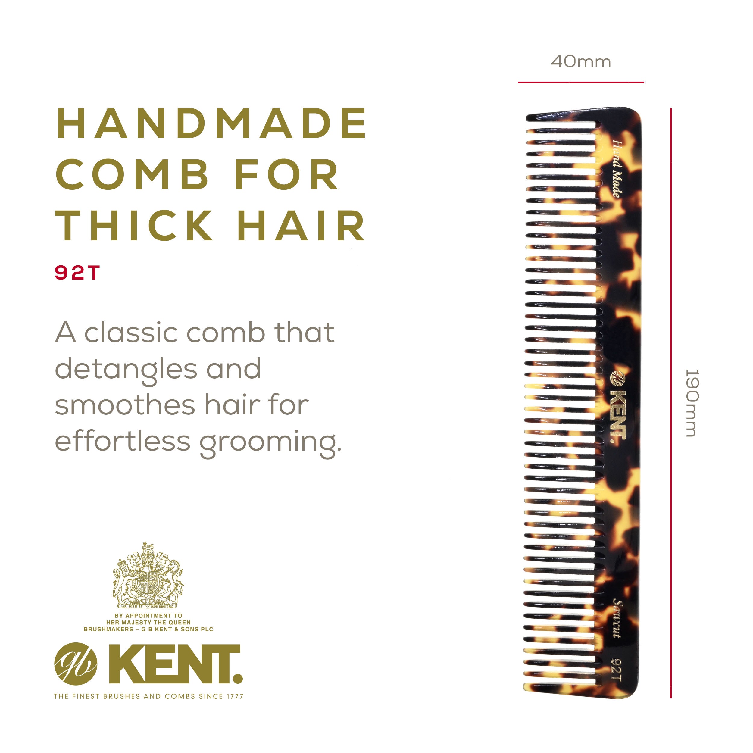 7.5" Wide Tooth Detangler Comb for Thick Hair