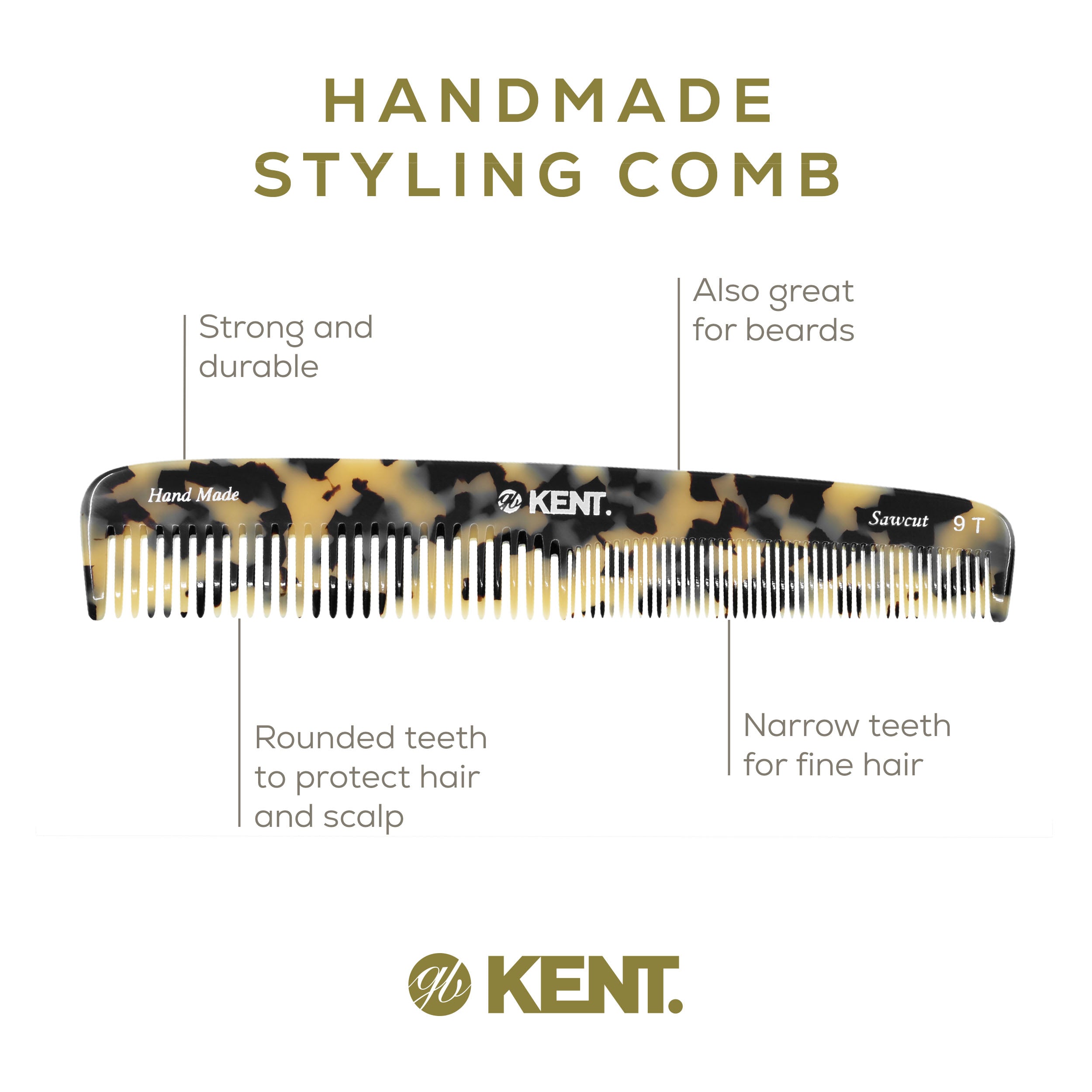 7.5" Handmade Fine and Wide Tooth Tapered Dressing Comb