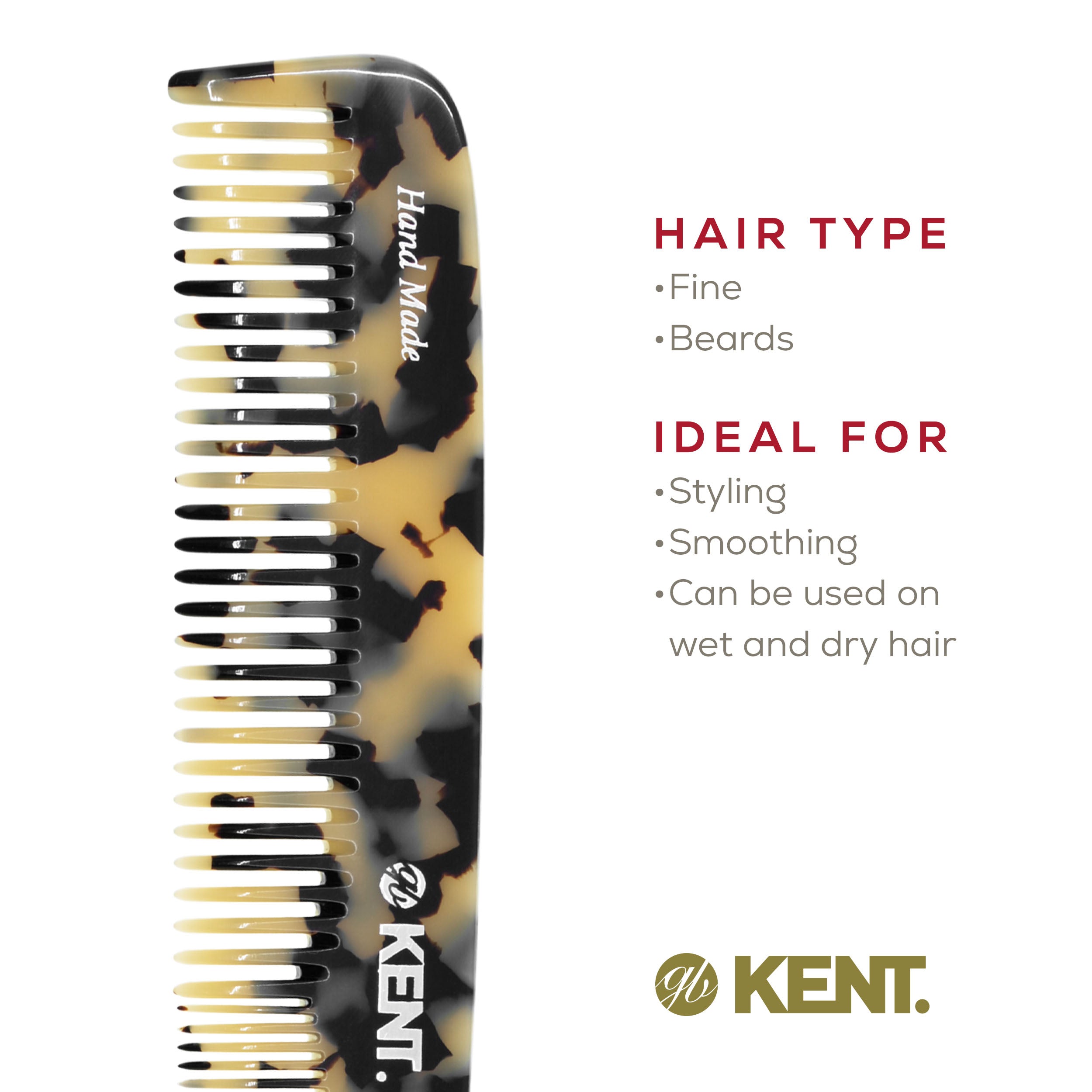 7.5" Handmade Fine and Wide Tooth Tapered Dressing Comb