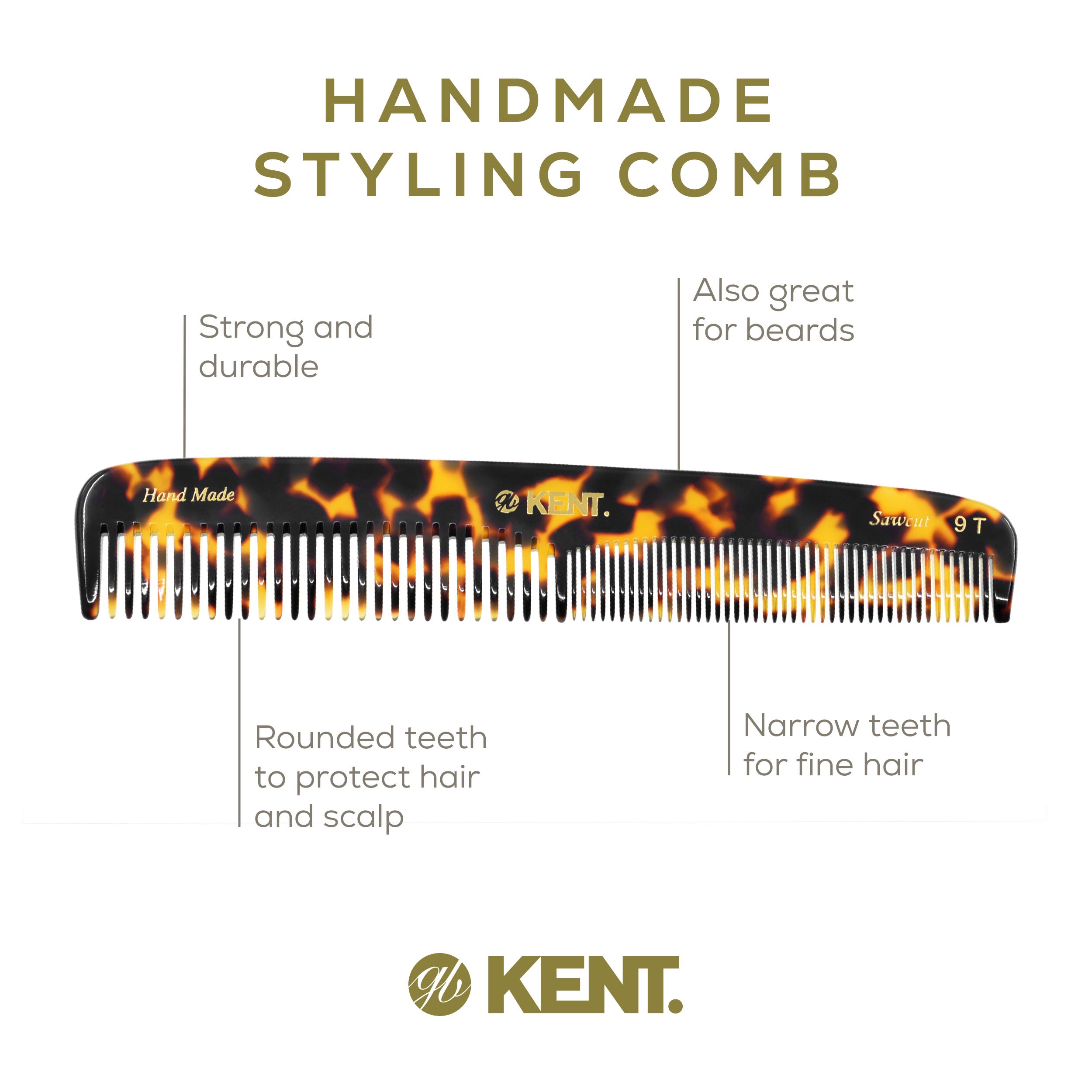 7.5" Handmade Fine and Wide Tooth Tapered Dressing Comb