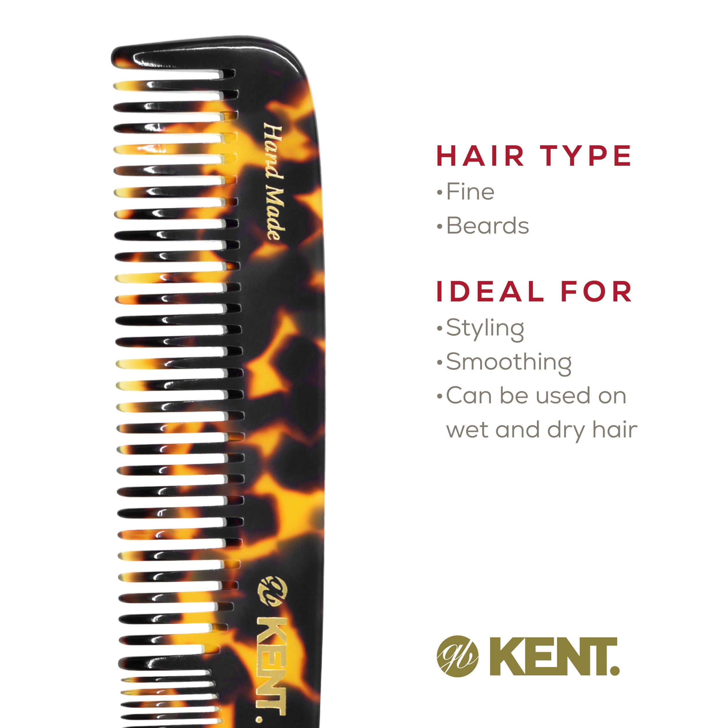 7.5" Handmade Fine and Wide Tooth Tapered Dressing Comb