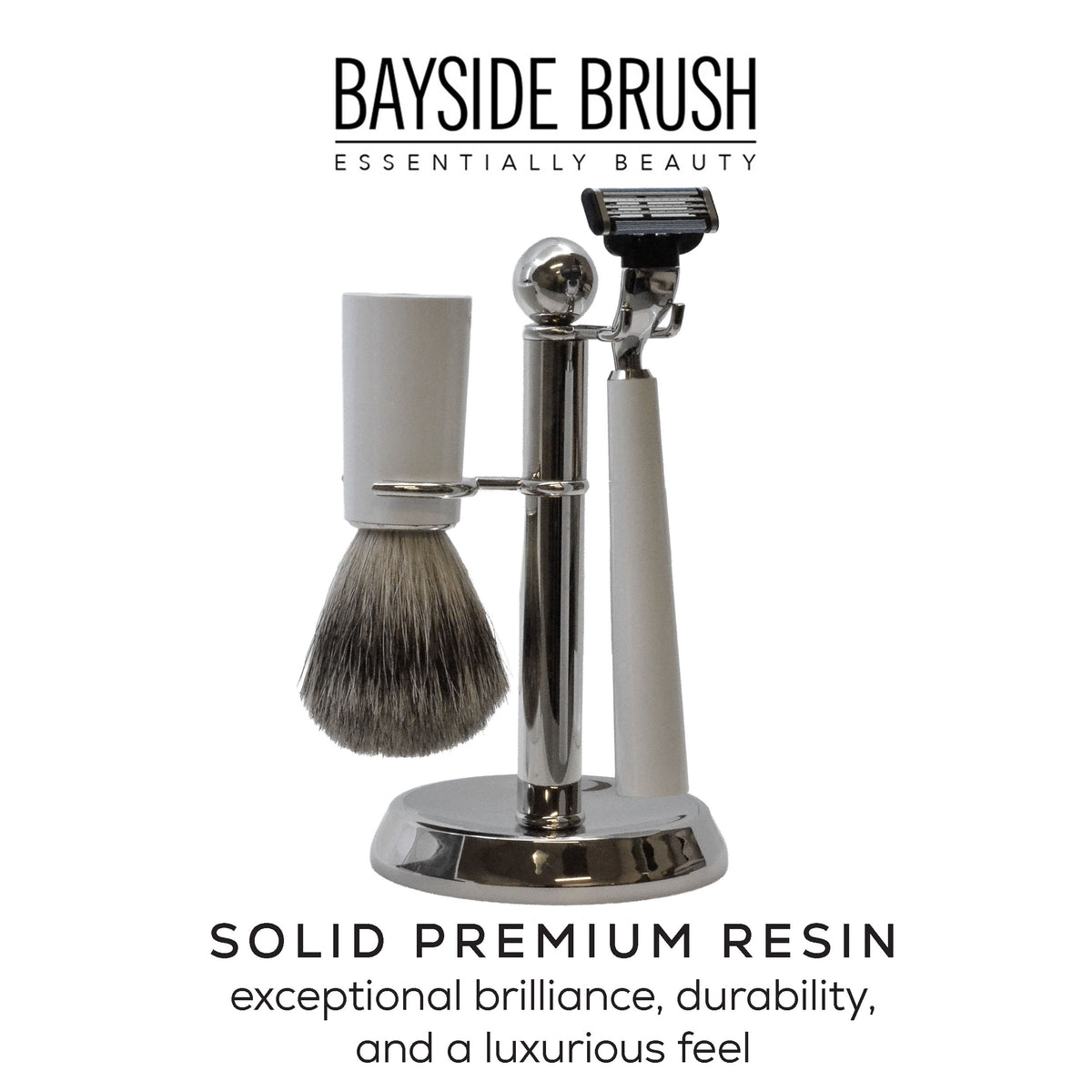 Italian White Resin Shaving Set & Mach3-Compatible Razor