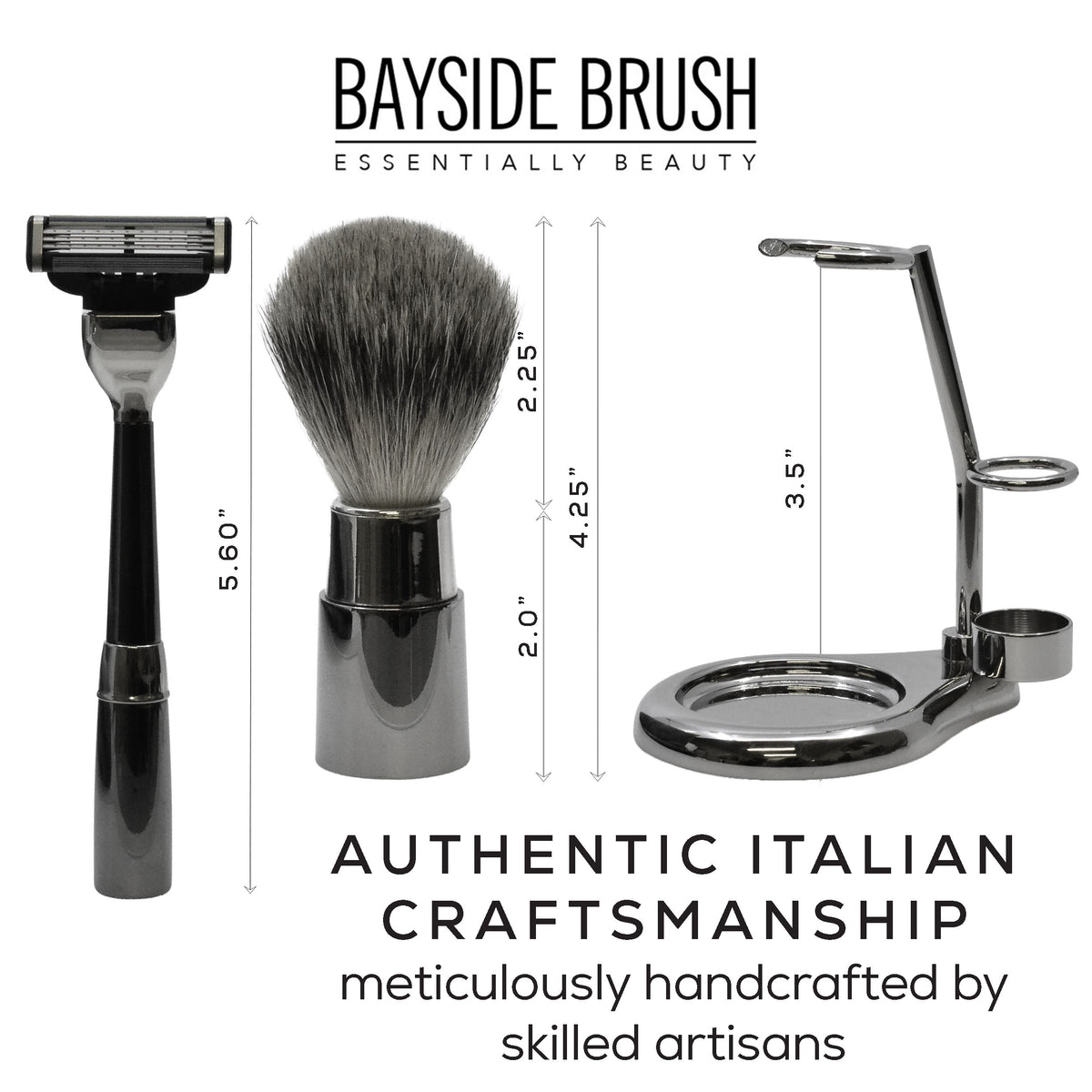 Italian Chrome & Silver 3-Piece Shaving Set
