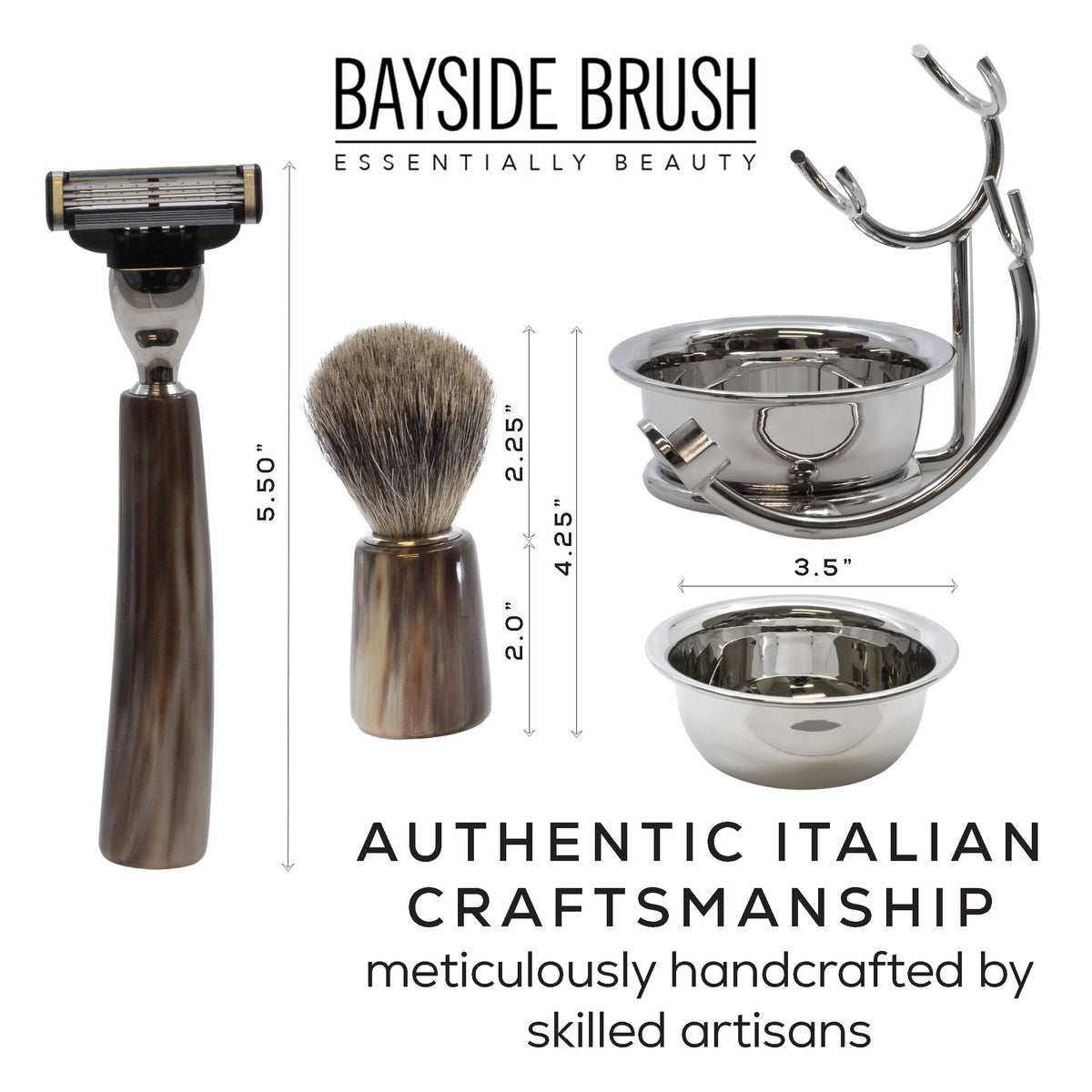 Italian Horn Resin Shaving Set & Mach3-Compatible Razor