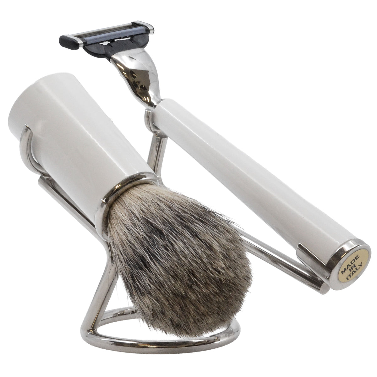 Italian White Resin 3-Piece Shaving Set