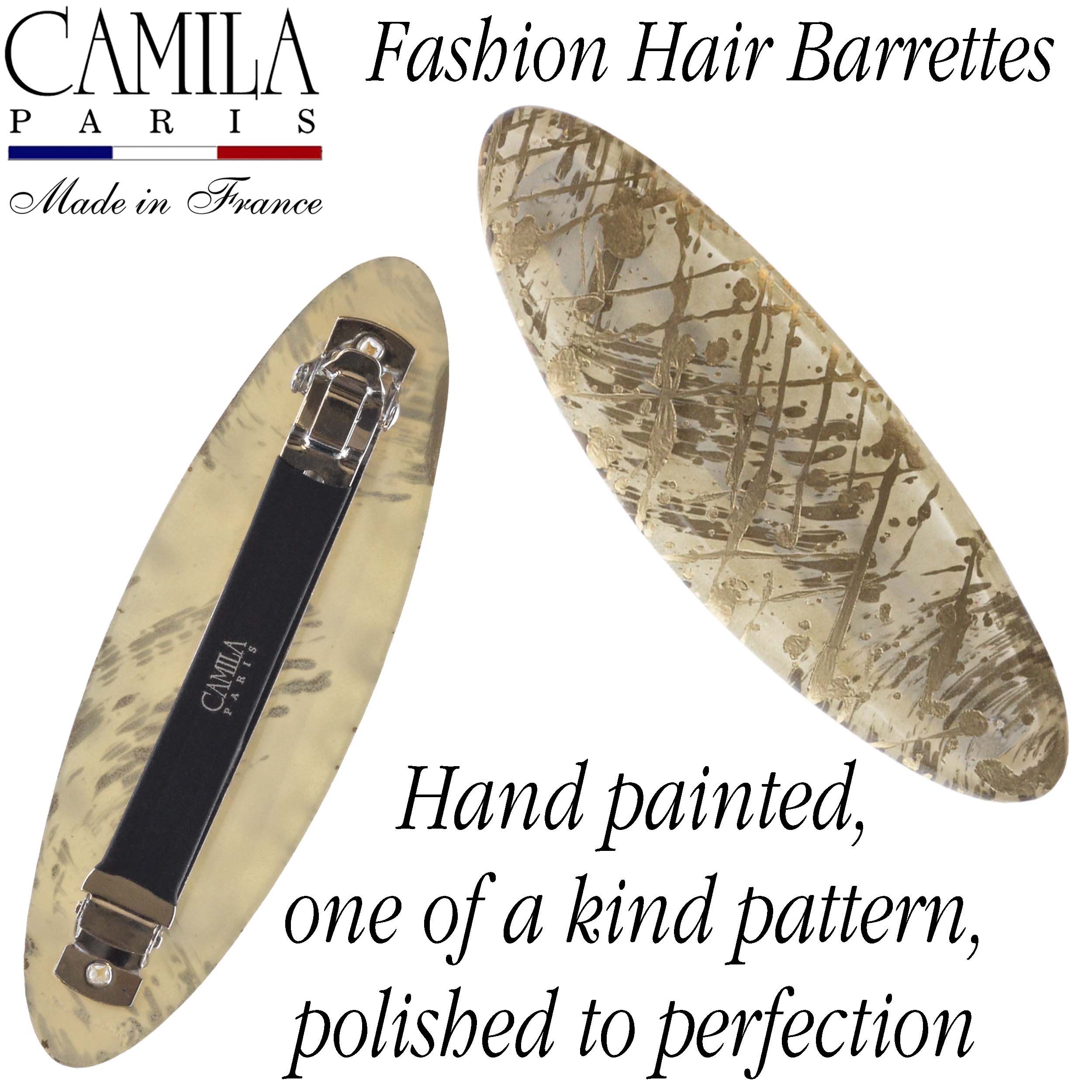 Large Hand Painted Rubberized Grip Barrette - Paon