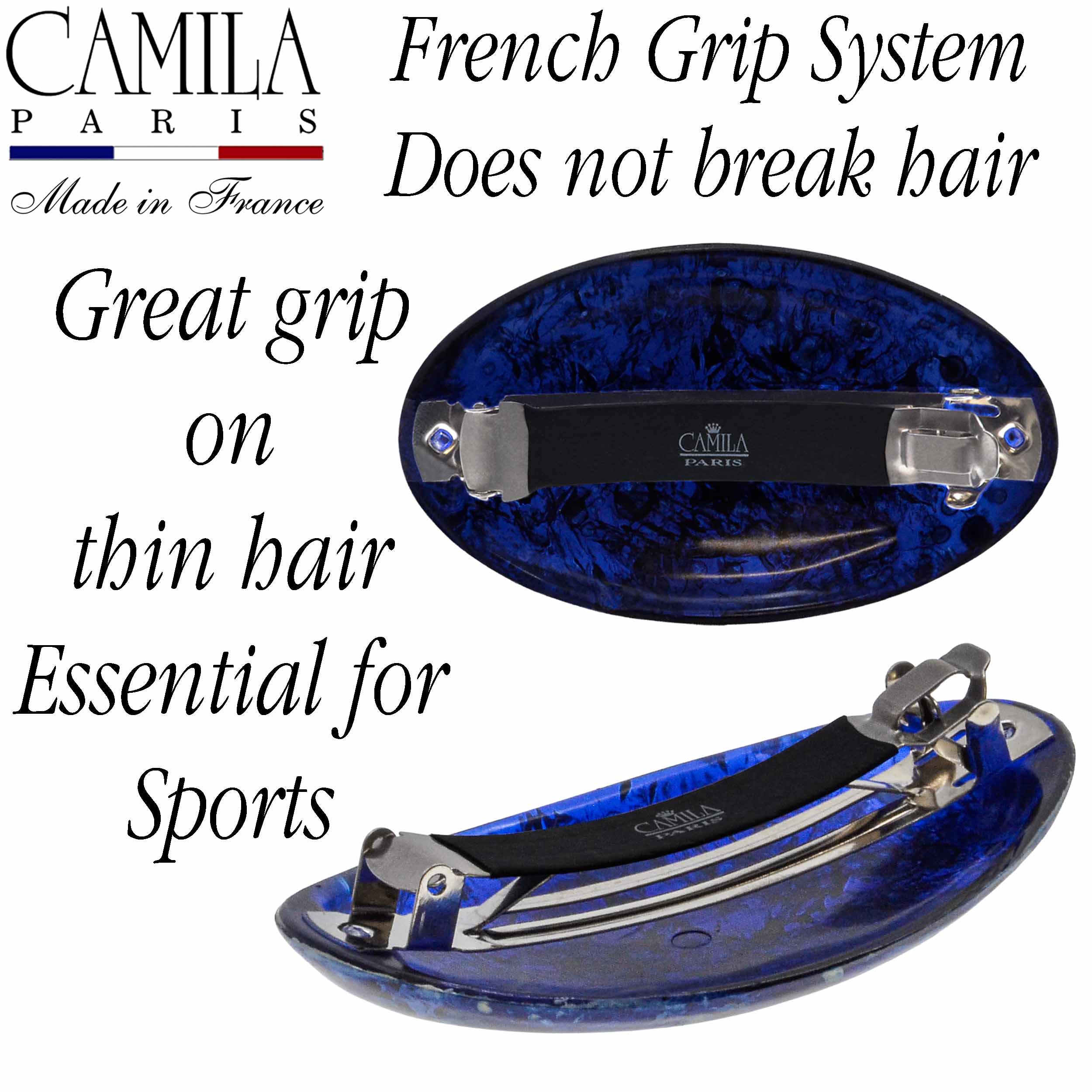 Hand Painted Rubberized Grip Oval Barrette - Émilie