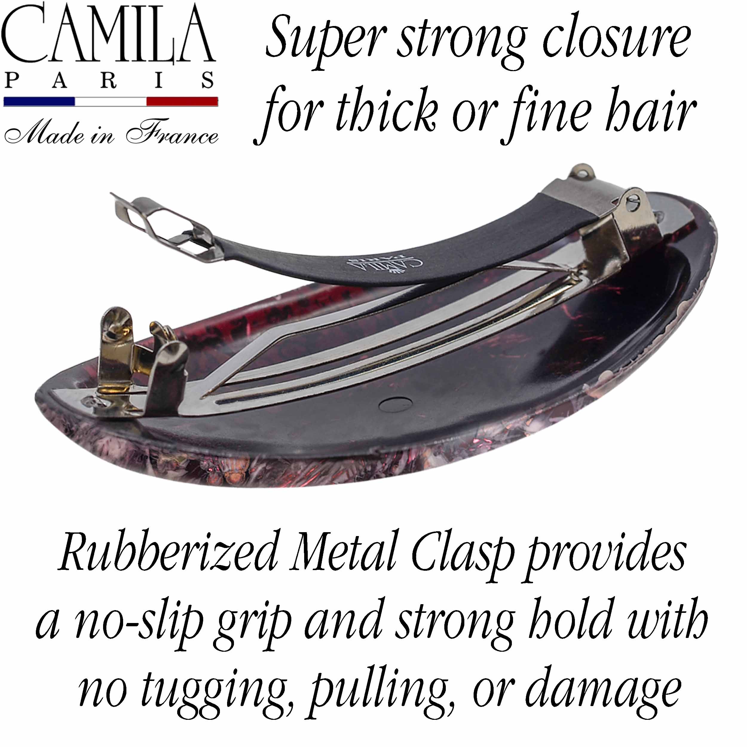 Hand Painted Rubberized Grip Oval Barrette - Émilie